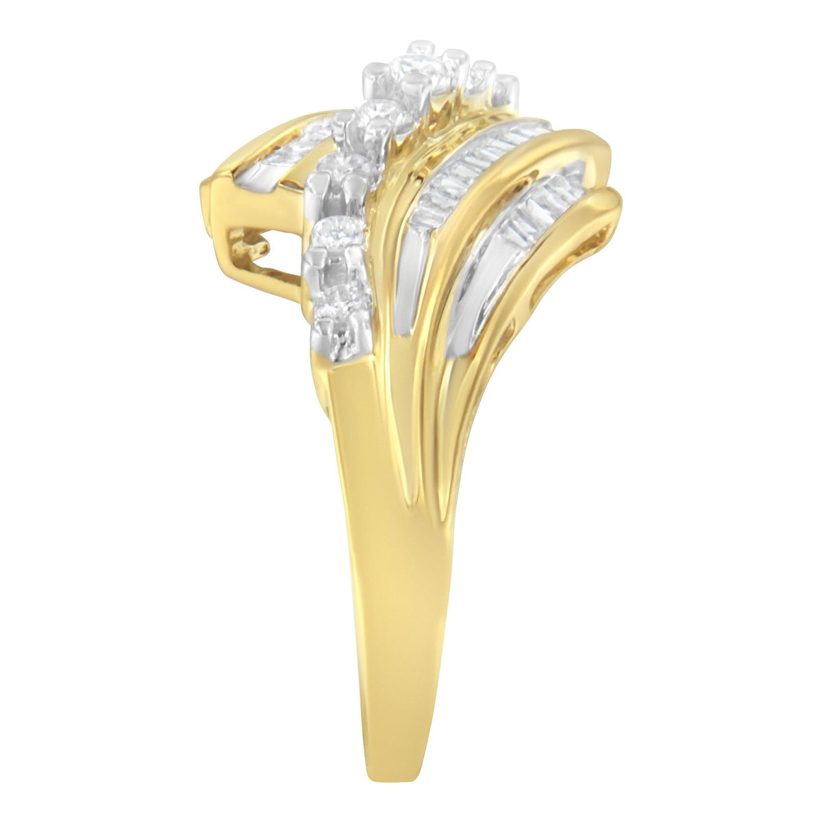 10K Yellow Gold Round and Baguette Diamond-Cut Ring (1/2 Cttw, I-J Color, I1-I2 Clarity) - JackiEaslick