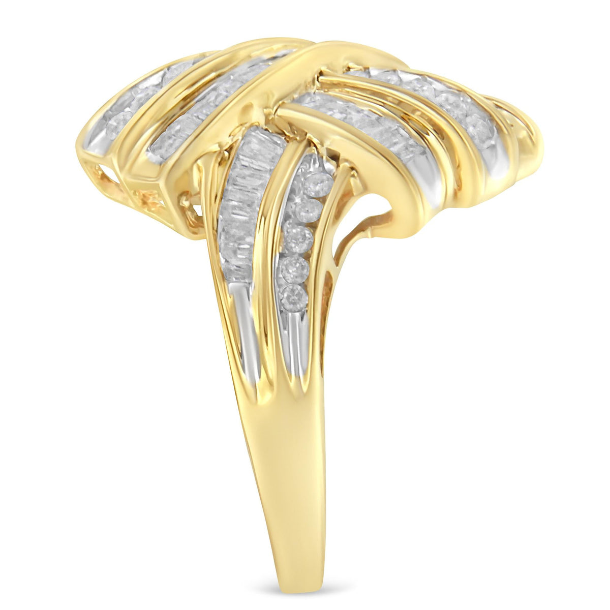 10K Yellow Gold Diamond Bypass Cocktail Ring (1 1/5 Cttw, I-J Color, I2-I3 Clarity) - JackiEaslick