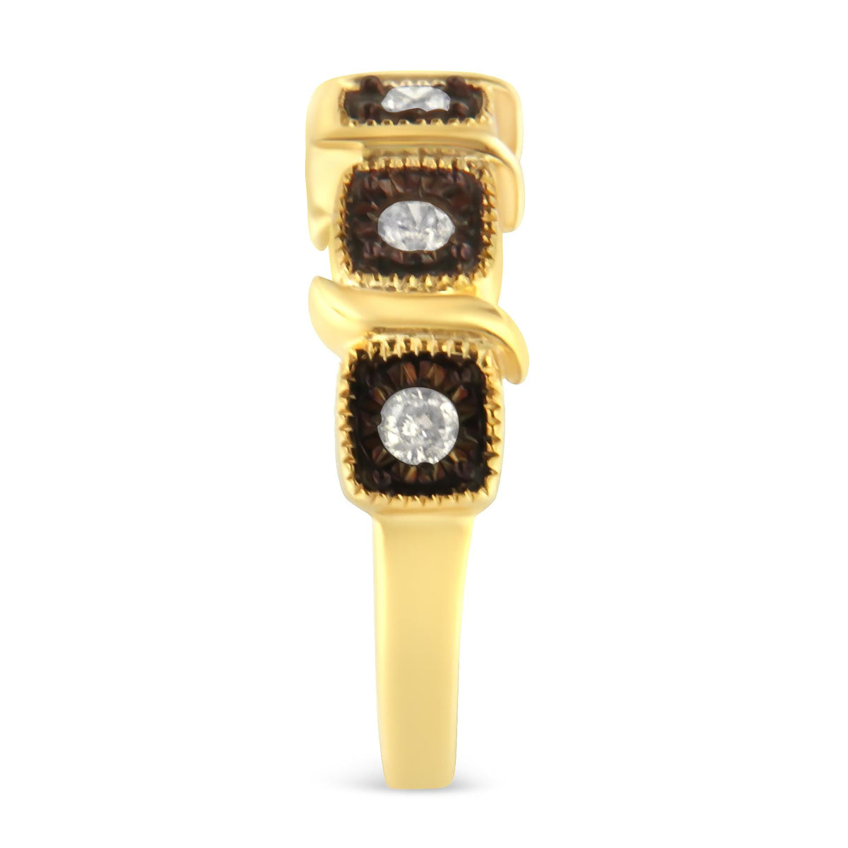 10K Yellow Gold Flashed .925 Sterling Silver Miracle-Set Diamond 5-Stone Ring Band (1/4 Cttw, J-K Color, I2-I3 Clarity) - JackiEaslick