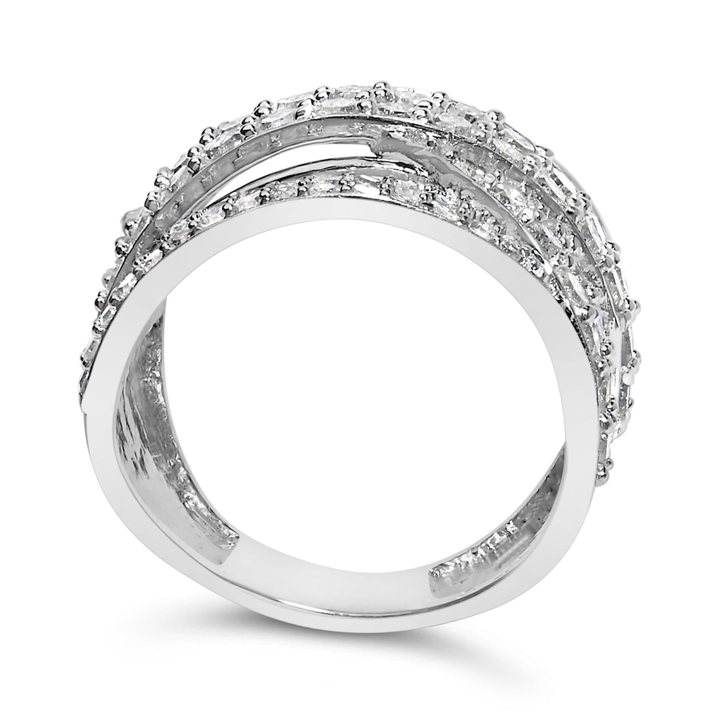 .925 Sterling Silver 2.00 Cttw Round-Cut Diamond Overlapping Bypass Band Ring (I-J Color, I2-I3 Clarity)