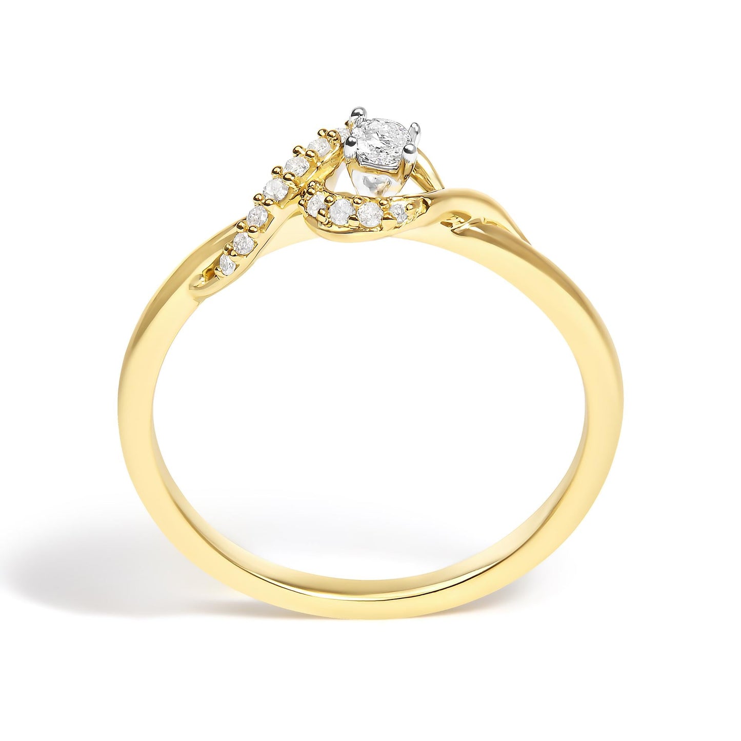 14K Yellow Gold Flash Plated .925 Sterling Silver 1/6 Cttw Diamond Swirl and Halo Promise Ring (I-J Color, I3 Clarity)