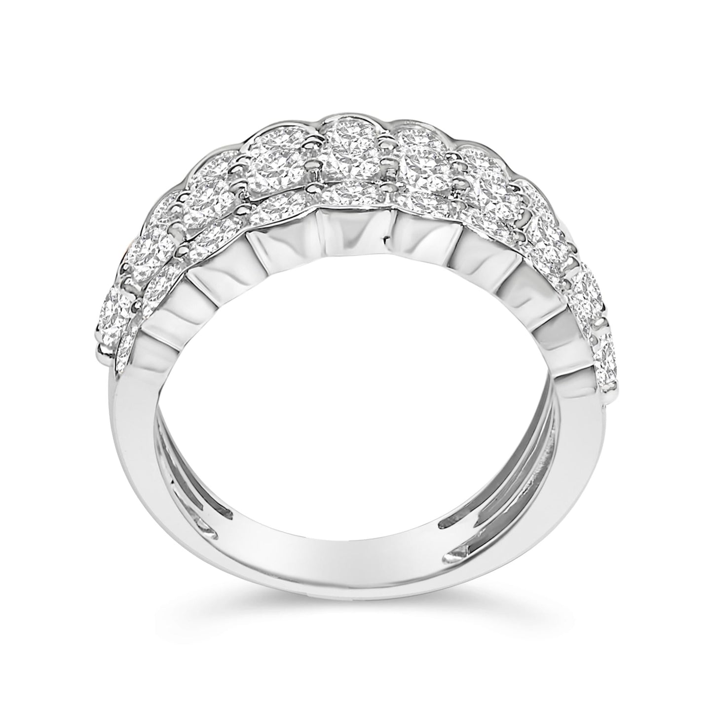 .925 Sterling Silver 3.0 Cttw Lab Grown Diamond 3 Row Band Ring (F-G Color, VS1-VS2 Clarity)