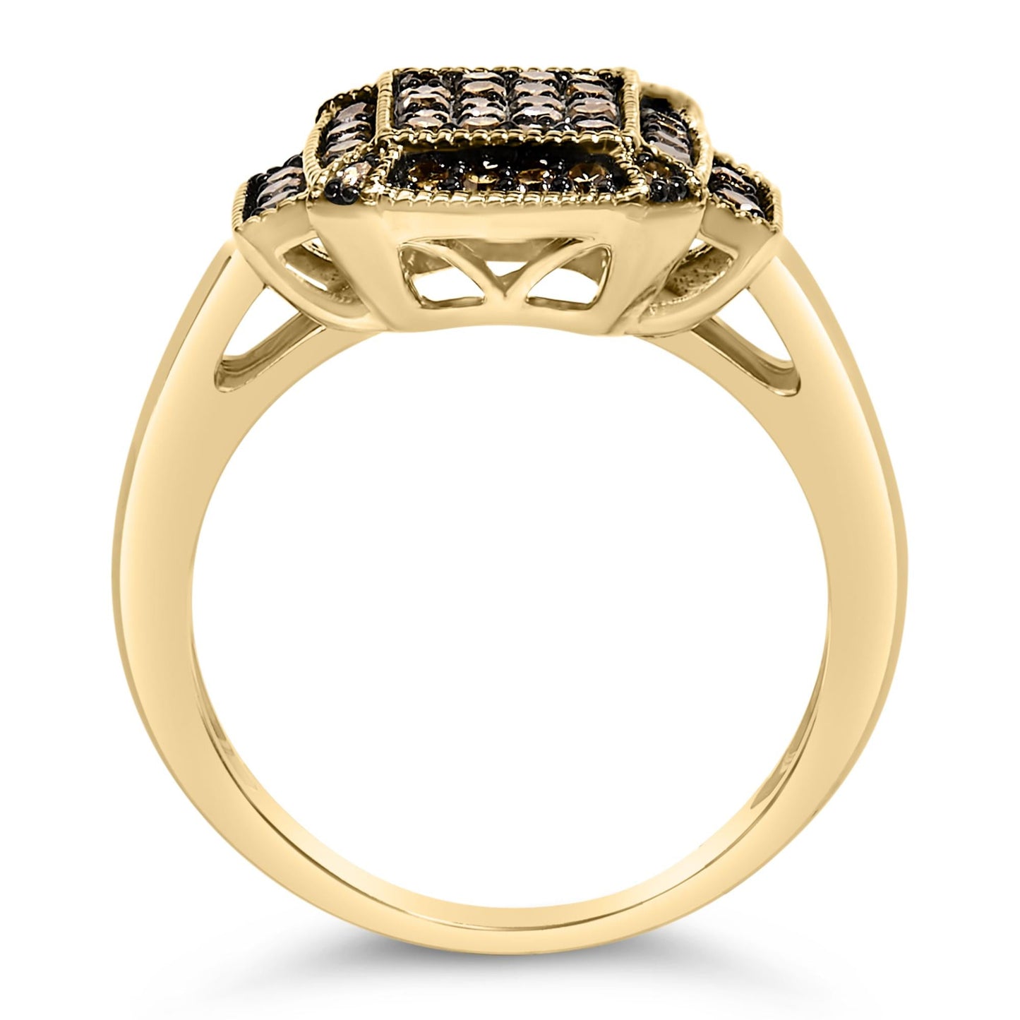 10K Yellow Gold Plated .925 Sterling Silver 1/2 Cttw Champagne Diamond Step Up Ring