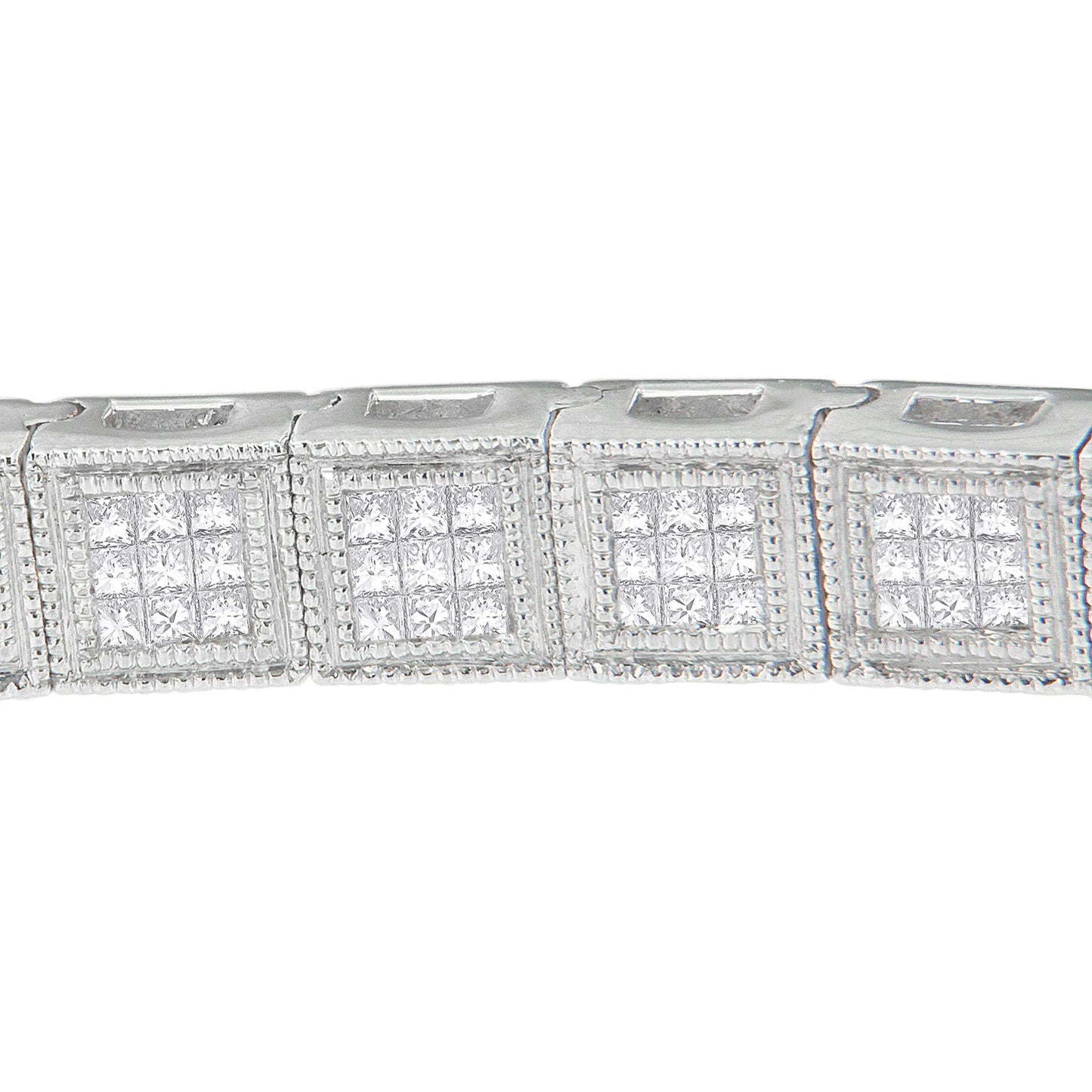 14K White Gold 2 1/5 Cttw Princess Diamond Box Link with Milgrain Tennis Bracelet (H-I Color, SI1-SI2 Clarity) - 6" Inches