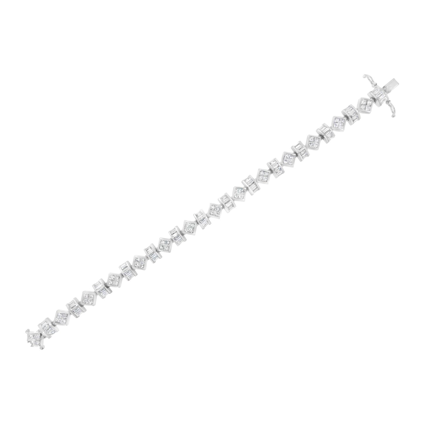 14K White Gold 9.0 Cttw Princess and Baguette Diamond Geometrical Style Link Bracelet (G-H Color, VS1-VS2 Clarity) - 7" Inches