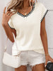 Contrast Trim V-Neck Short Sleeve Knit Top