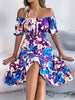 Ruffled Hem Smocked Floral Short Sleeve Midi Dress