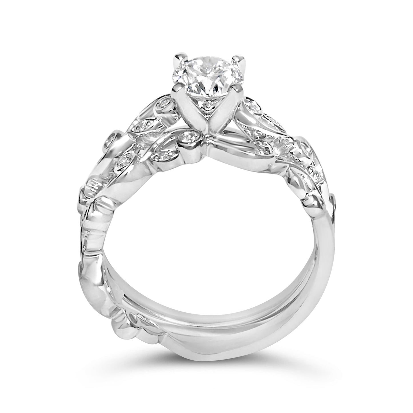 14K White Gold Lab Grown Diamond 1.0 Cttw Vintage Style Engagement Ring and Band Set