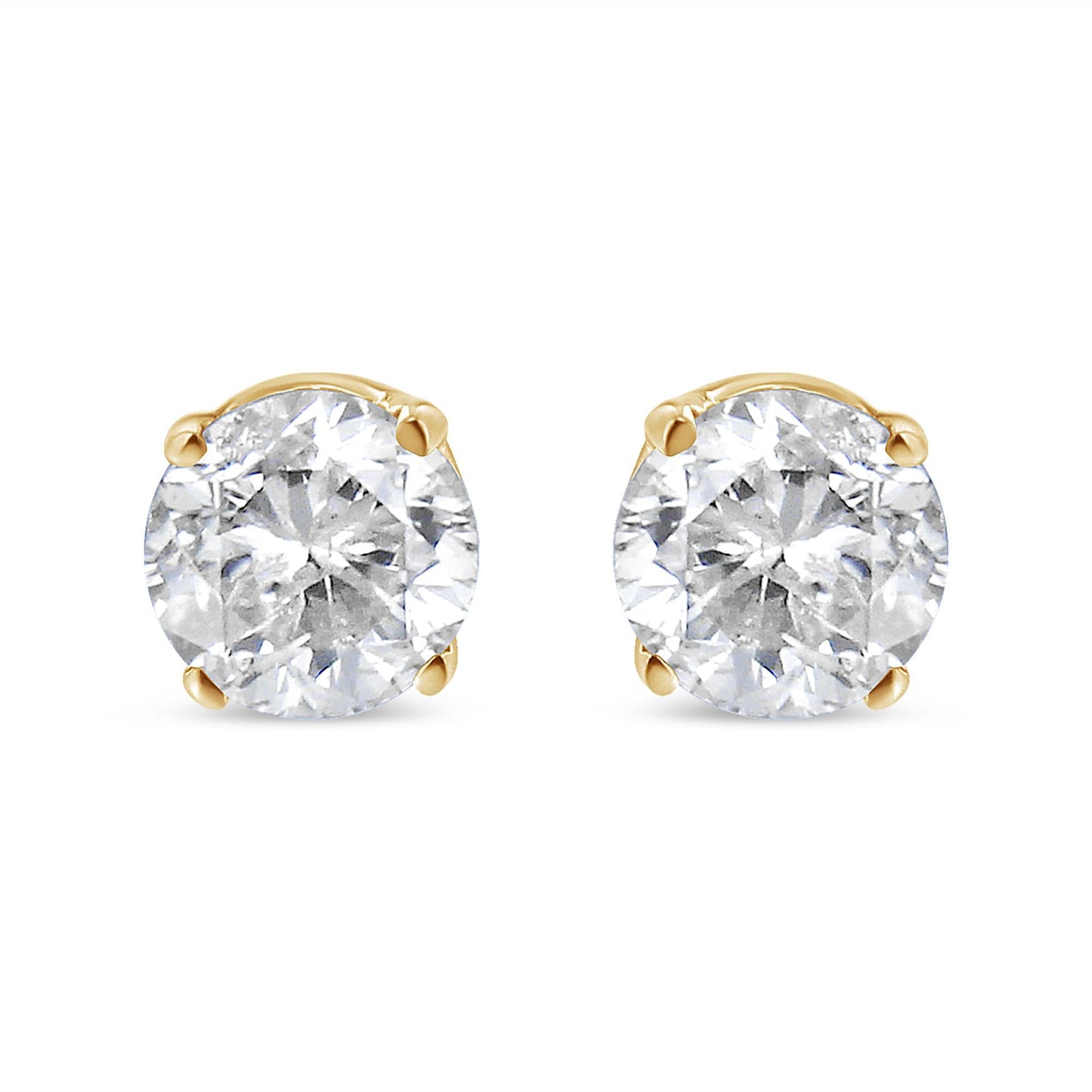 AGS Certified 14k Yellow Gold 3/8 Cttw 4-Prong Set Brilliant Round-Cut Solitaire Diamond Push Back Stud Earrings (Q-R Color, SI1-SI2 Clarity)