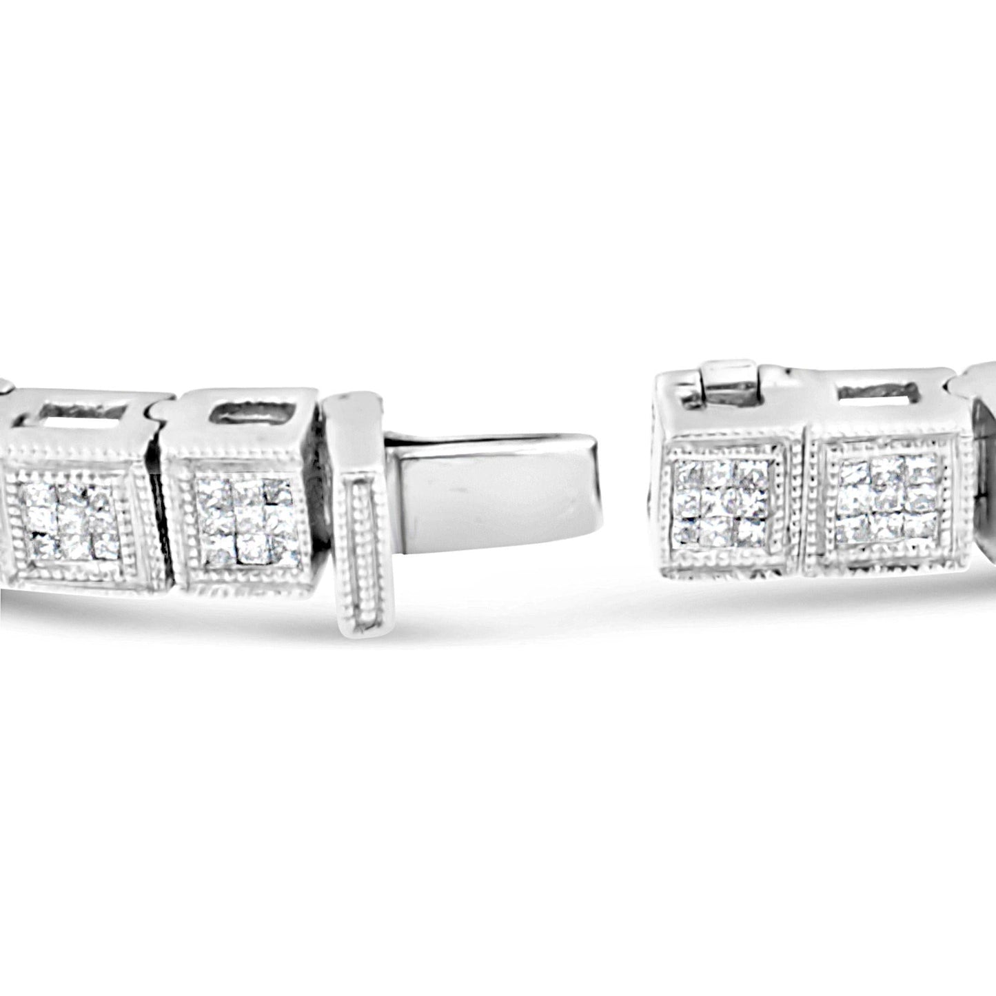 14K White Gold 2 1/5 Cttw Princess Diamond Box Link with Milgrain Tennis Bracelet (H-I Color, SI1-SI2 Clarity) - 6" Inches