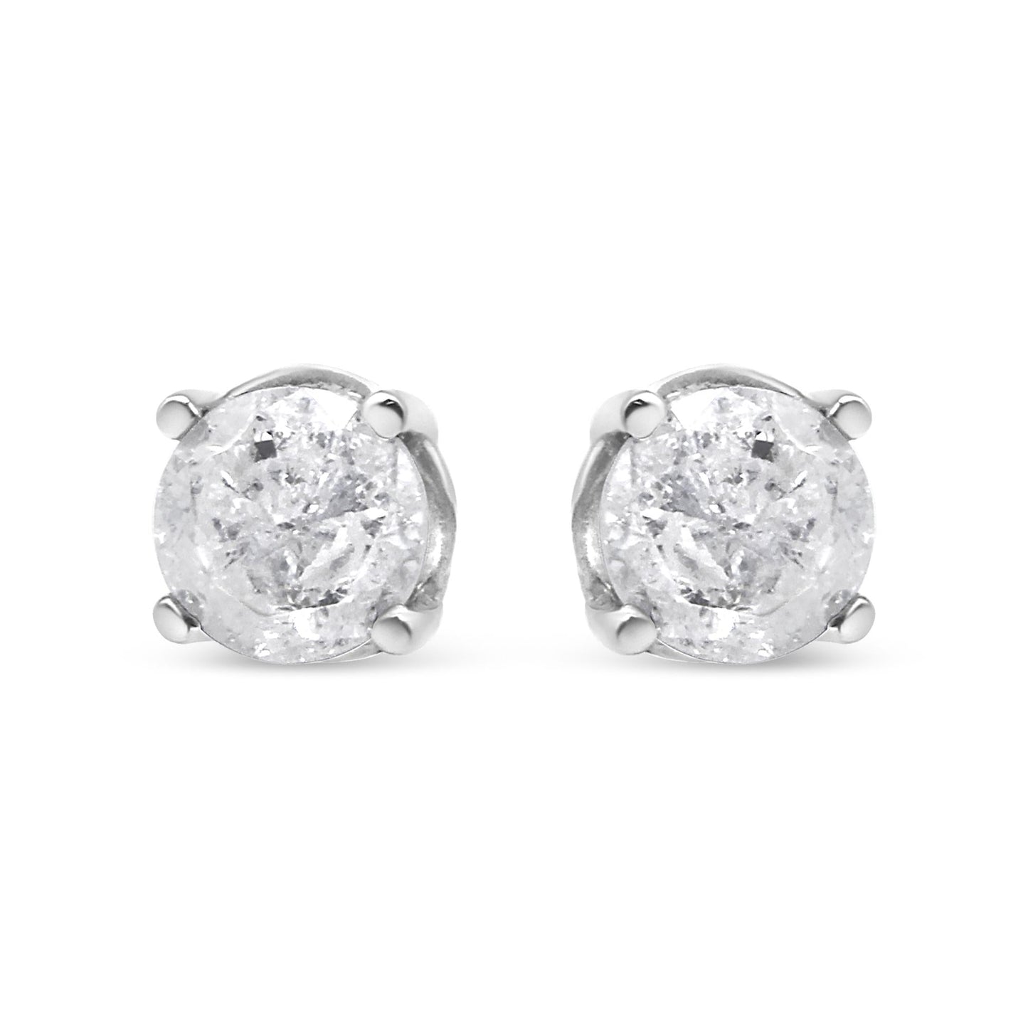 .925 Sterling Silver 4-Prong Round-cut "Salt and Pepper" Diamond Classic Stud Earrings (I-J Color, I3 Clarity)
