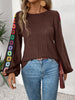 Embroidered Round Neck Long Sleeve Blouse