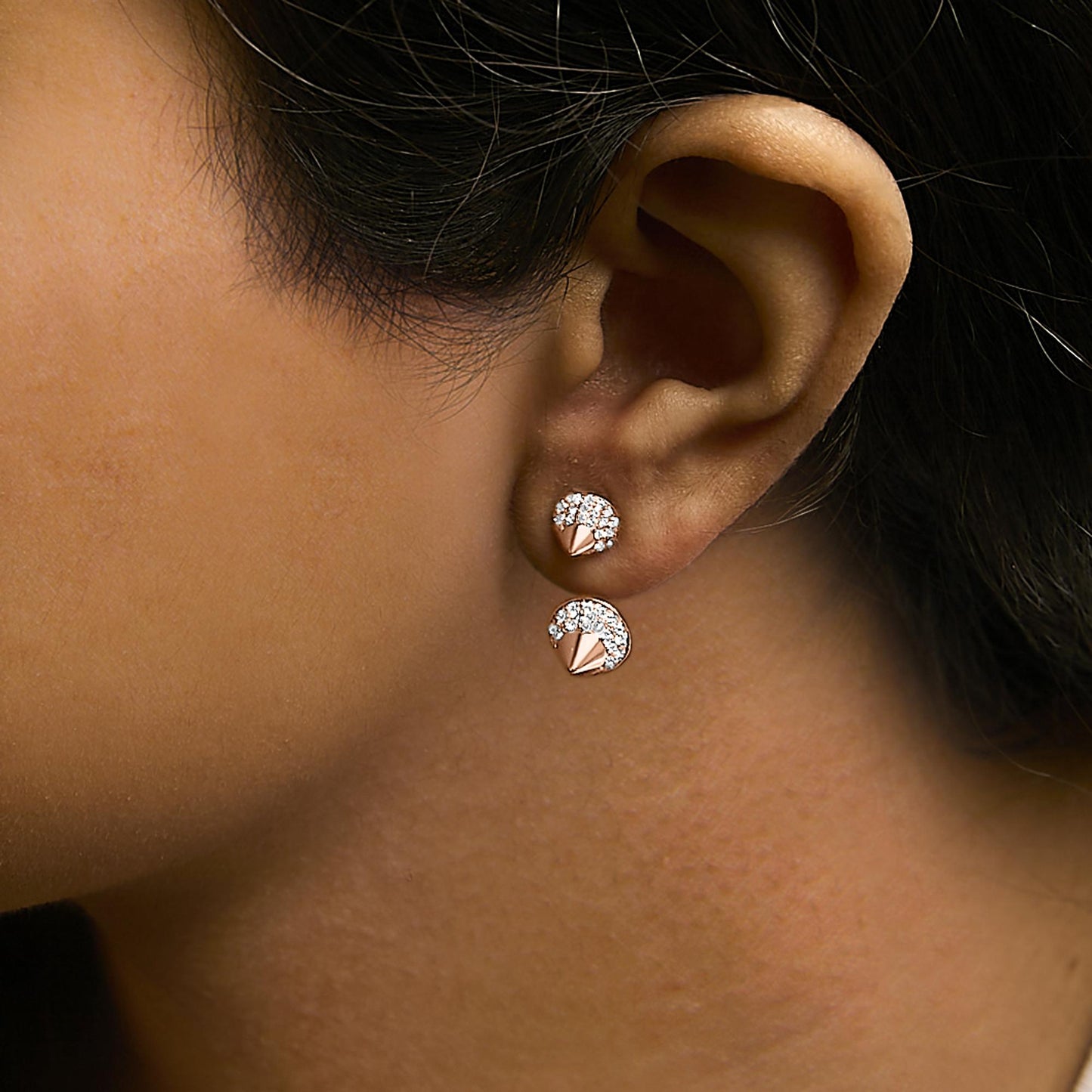 14K Rose Gold 1.00 Cttw Diamond Double Cone Jacket Stud Earring (G-H Color, SI1-SI2 Clarity)
