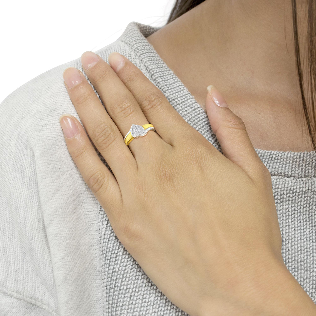 14K Two-Toned Gold Princess-Cut Diamond Heart Promise Ring (1/4 Cttw, H-I Color, I1-I2 Clarity) - JackiEaslick