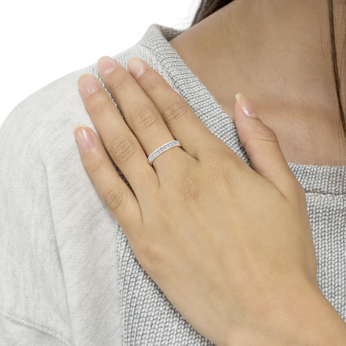 14K White Gold 1/2 cttw Diamond Band Ring (I-J Color, I2-I3 Clarity) - JackiEaslick