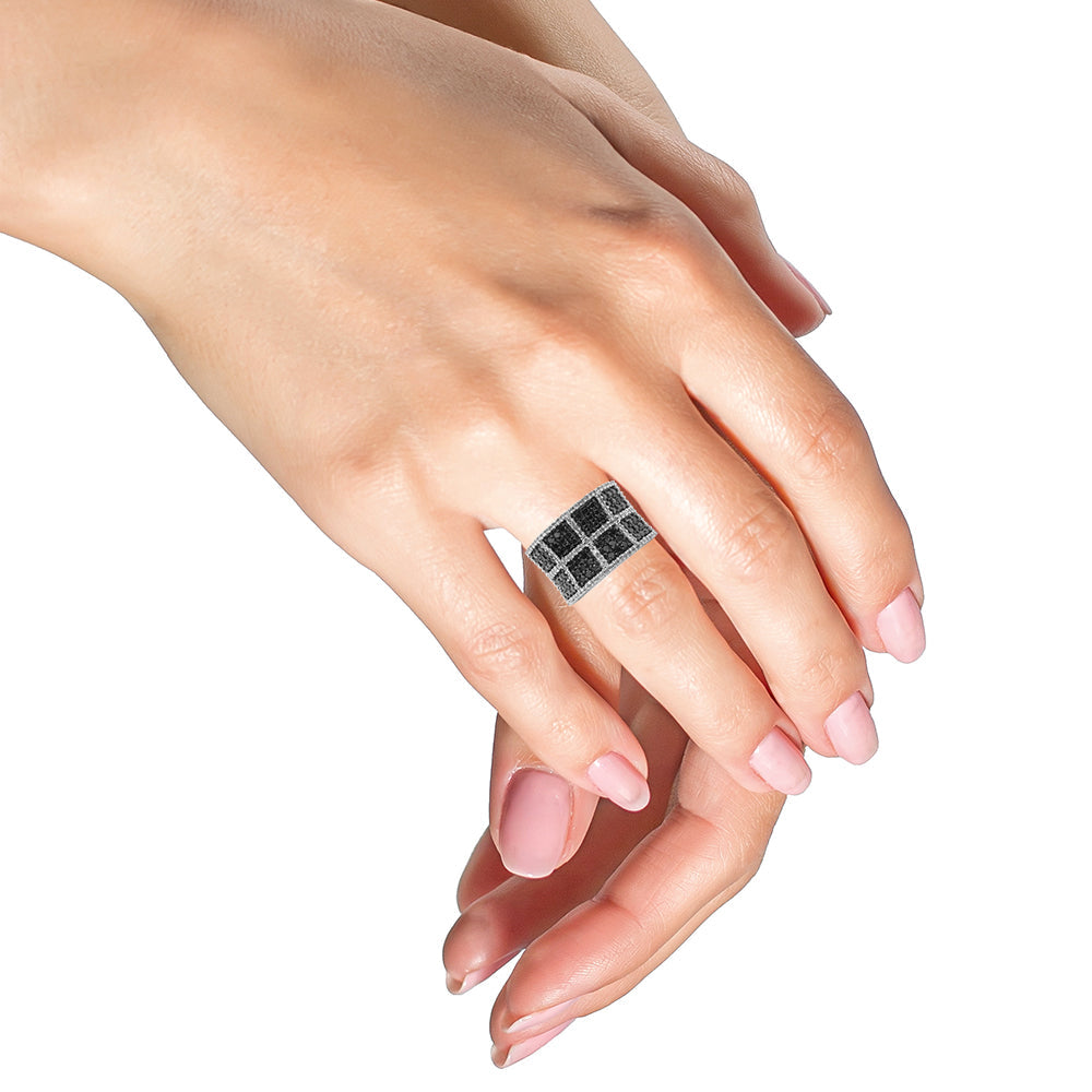 14K White Gold 1 1/2 Cttw White and Treated Black Diamond Cocktail Ring (H-I Color, I1-I2 Clarity) - JackiEaslick