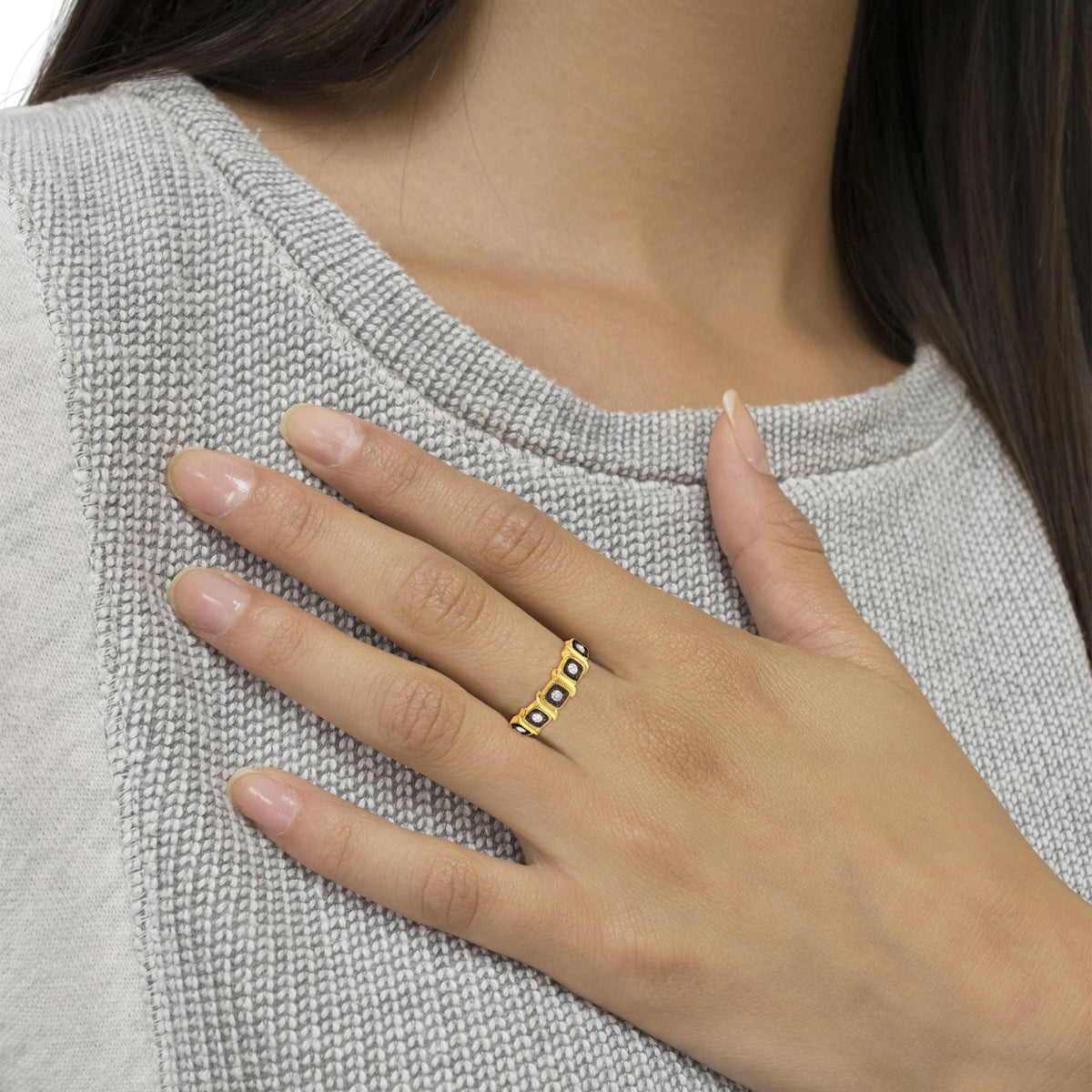 10K Yellow Gold Flashed .925 Sterling Silver Miracle-Set Diamond 5-Stone Ring Band (1/4 Cttw, J-K Color, I2-I3 Clarity) - JackiEaslick