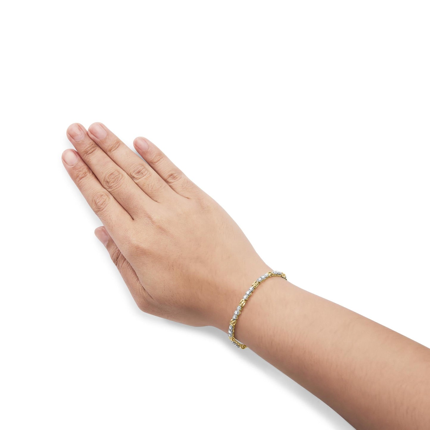 10k Yellow Gold 1.00 Cttw Diamond 3 Stone Link Bracelet (I-J Color, I1-I2 Clarity) -7.25" Inches