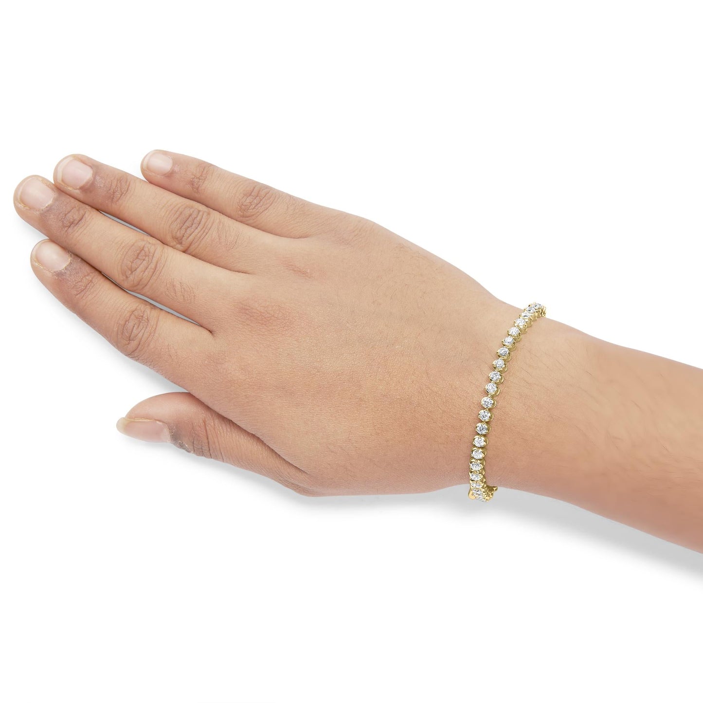 10K Yellow Gold 4.0 Cttw 3-Prong Set Diamond Link Tennis Bracelet  (J-K Color, I1-I2 Clarity) - 7.25" Inches