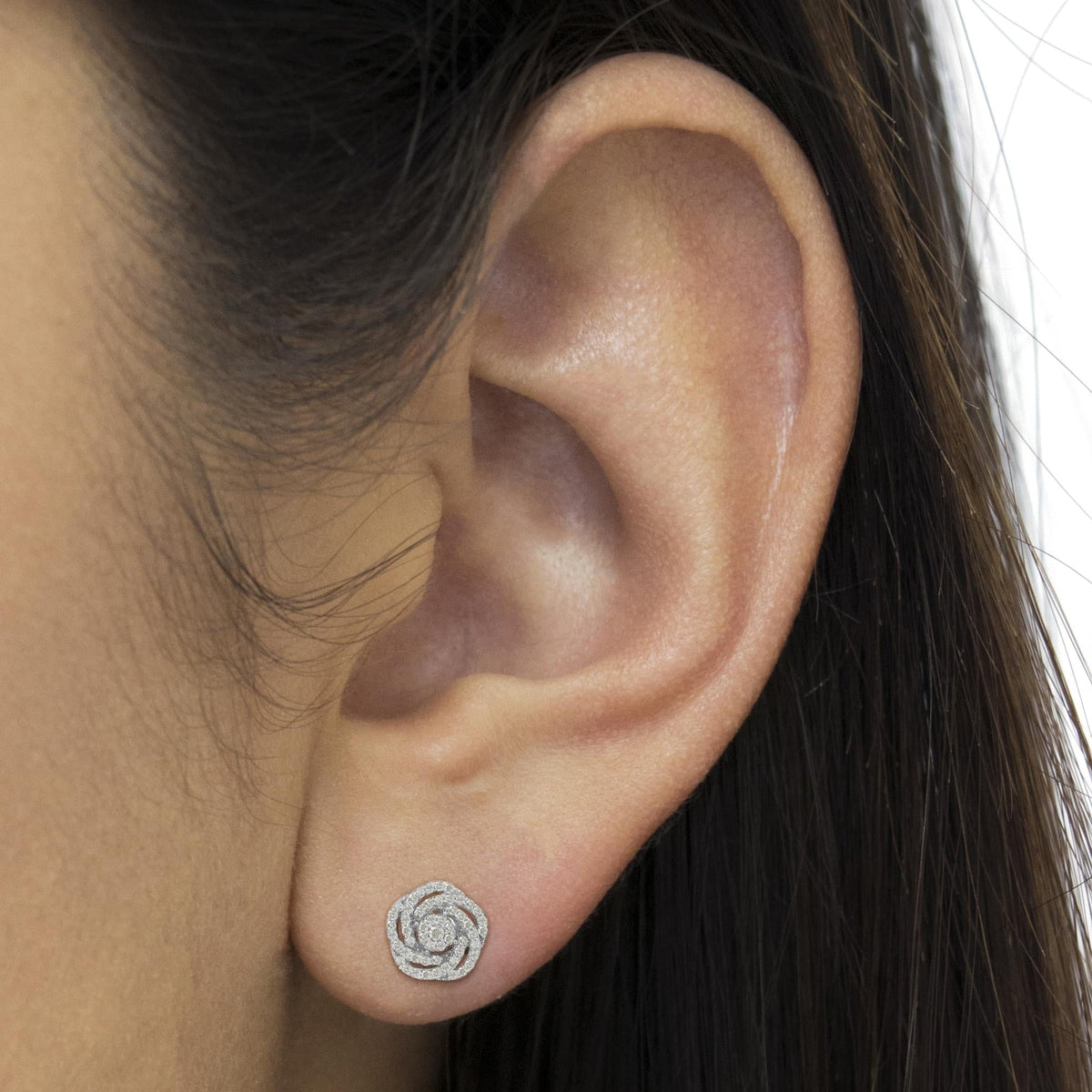 10KT White Gold Diamond Flower Stud Earring (1/2 cttw, I-J Color, I1-I2 Clarity) - JackiEaslick