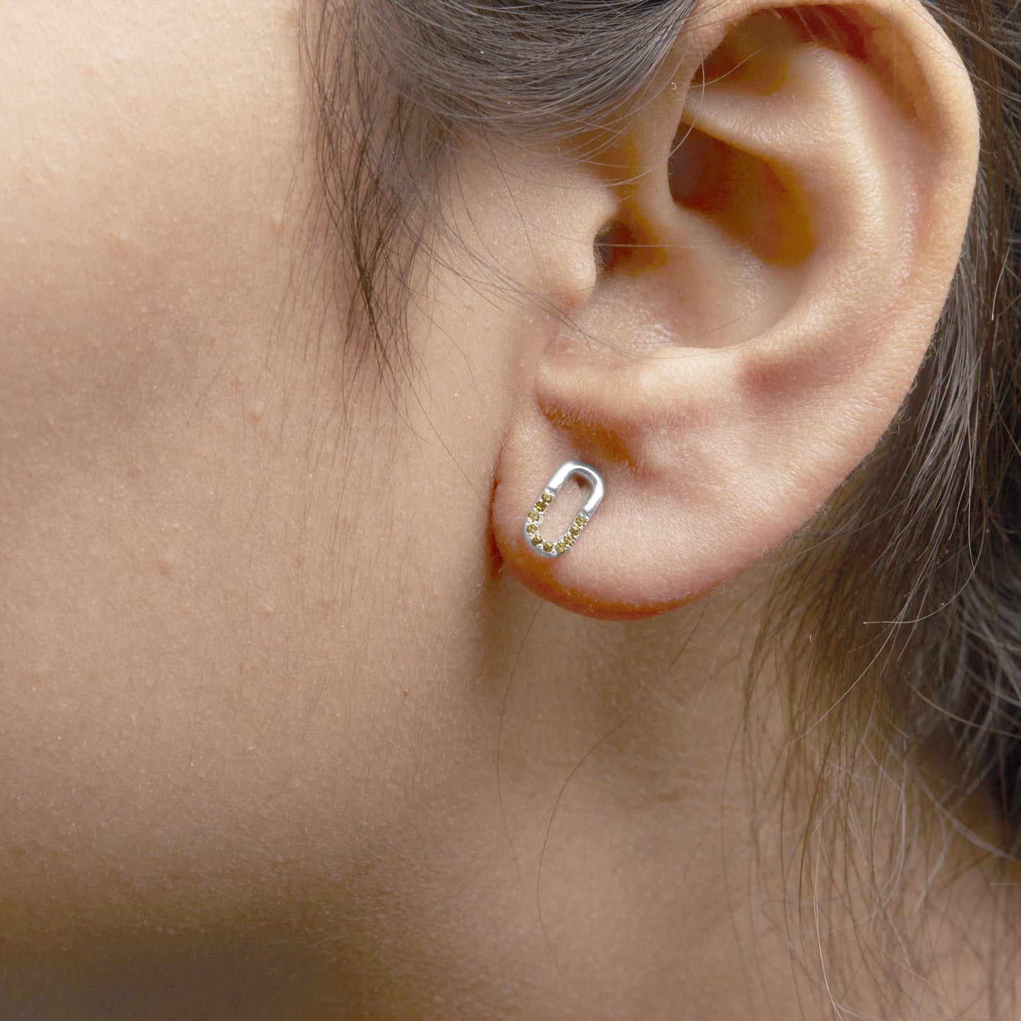 925 Sterling Silver 1/10 Yellow Treated Diamond Paperclip Stud Earrings (Yellow, SI1-SI2 Clarity)