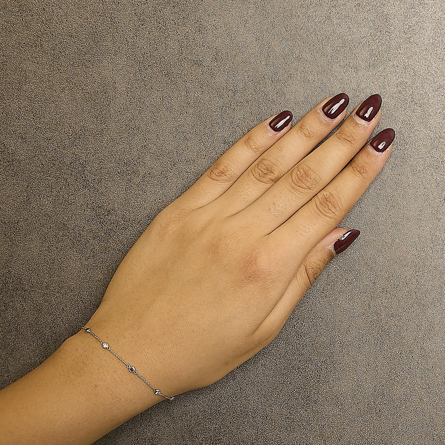 14K Yellow Gold Alternating Red Ruby and White Diamond Bezel Station Chain Bracelet (I-J Color, SI2-I1 Clarity) - 8" Inches