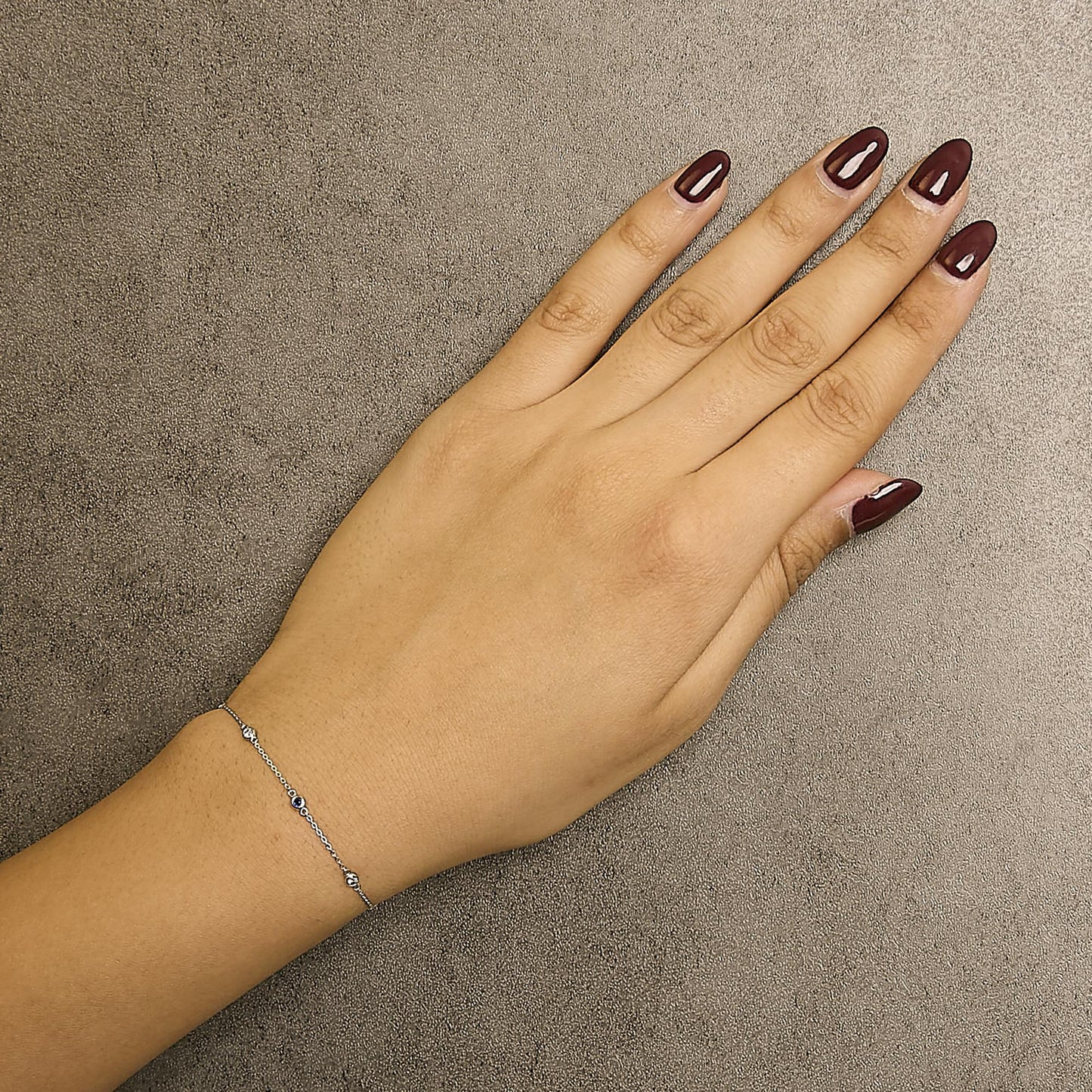 14K White Gold Alternating Blue Sapphire and White Diamond Bezel Station Chain Bracelet (I-J Color, SI2-I1 Clarity) - 8" Inches