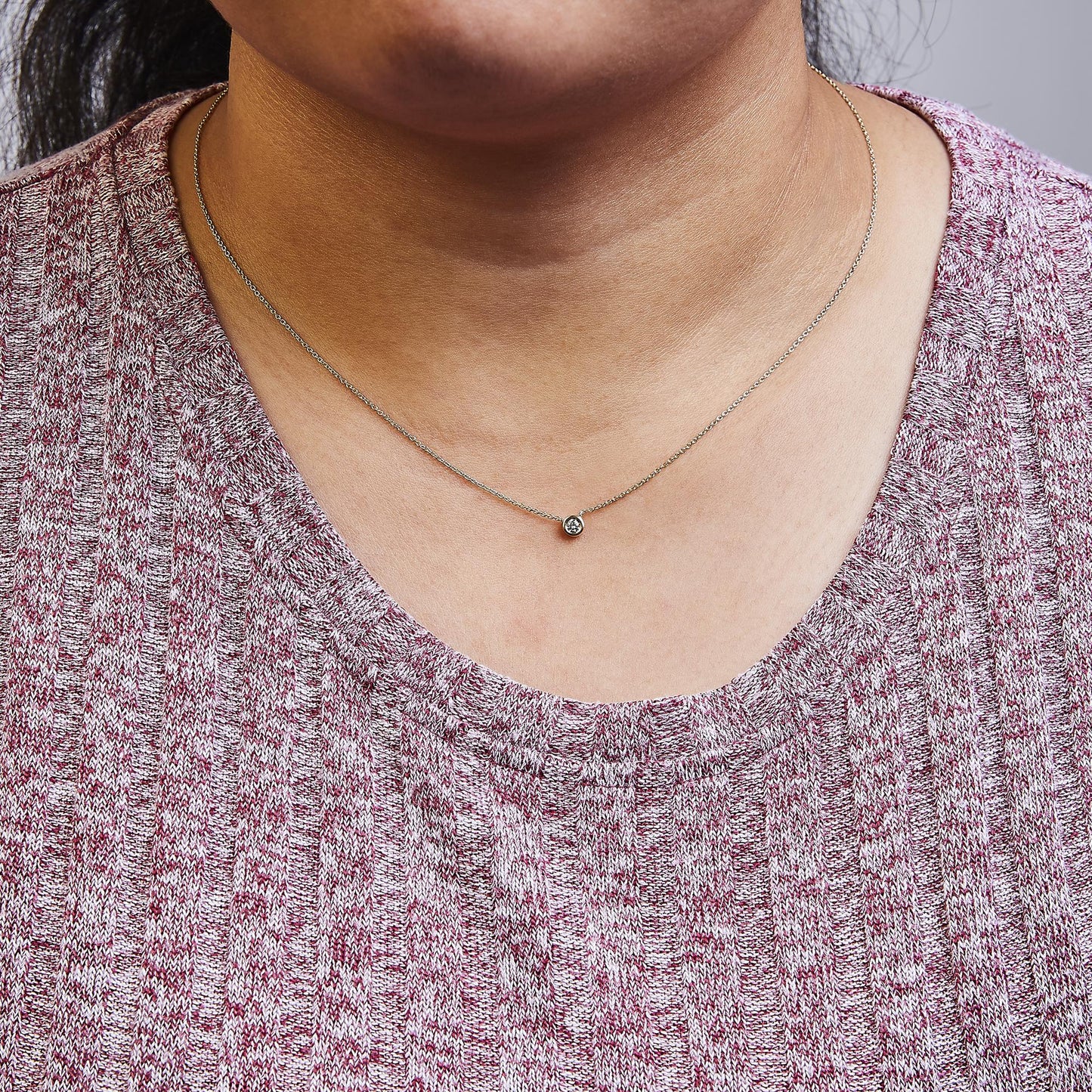 10K Gold Round Brilliant-Cut Diamond Modern Bezel-Set Solitaire 16"-18" Pendant Necklace (H-I Color, SI2-I1 Clarity)