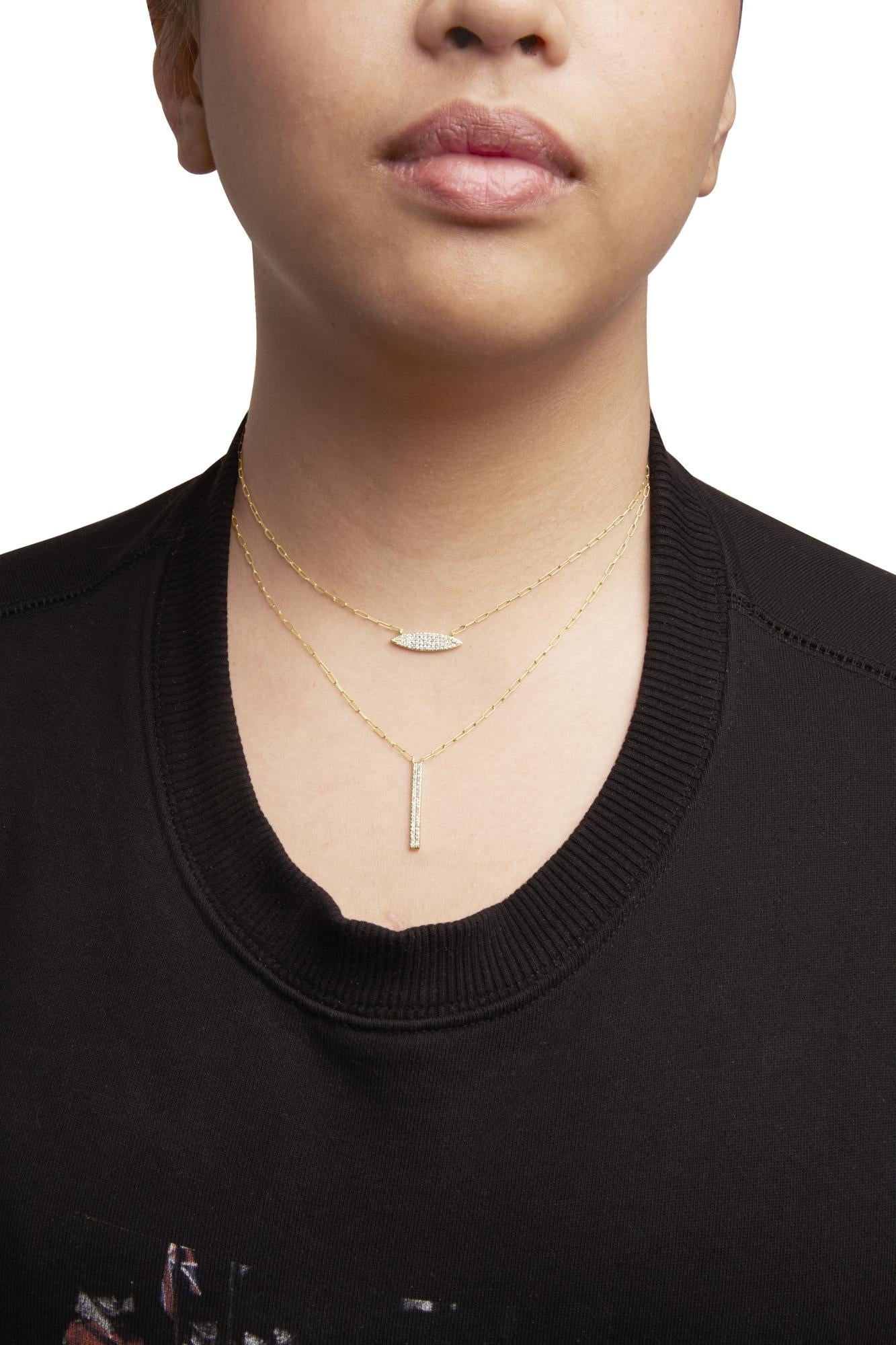 14K Yellow Gold 3/8 Cttw Two-Strand Marquise and Bar Charm Paper Clip Link Pendant Necklace  (I-J Color, I1-I2 Clarity) -18" and 20" Inch Lengths