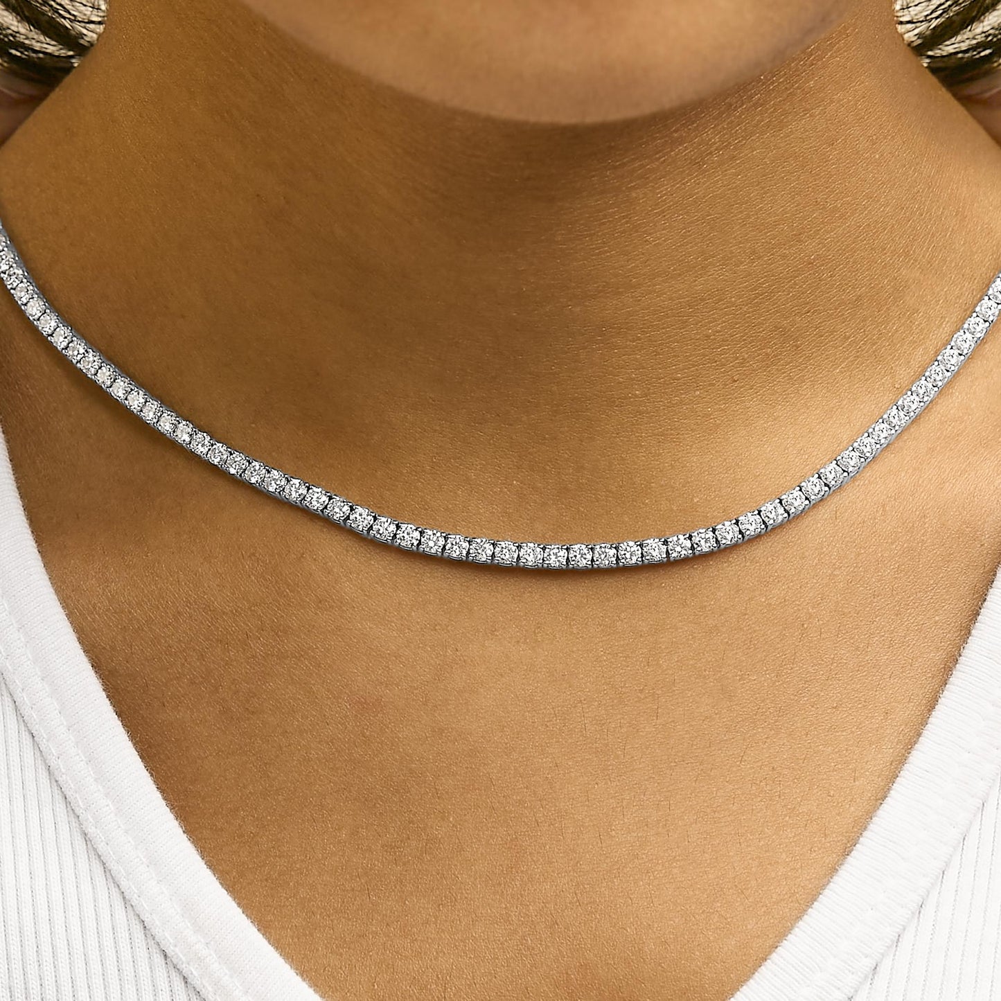 14K White Gold 10 3/4 Cttw Lab Grown Diamond Tennis Necklace