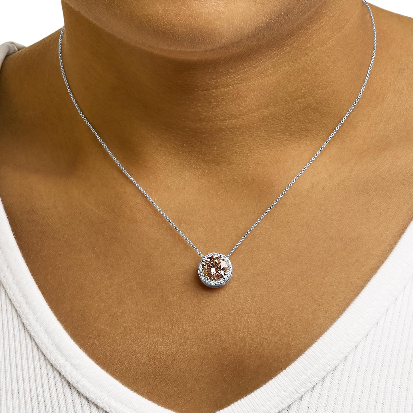 14K White Gold 2 3/8 Cttw Lab Grown Pink Diamond Solitaire with Halo Pendant Necklace - 17" Inches