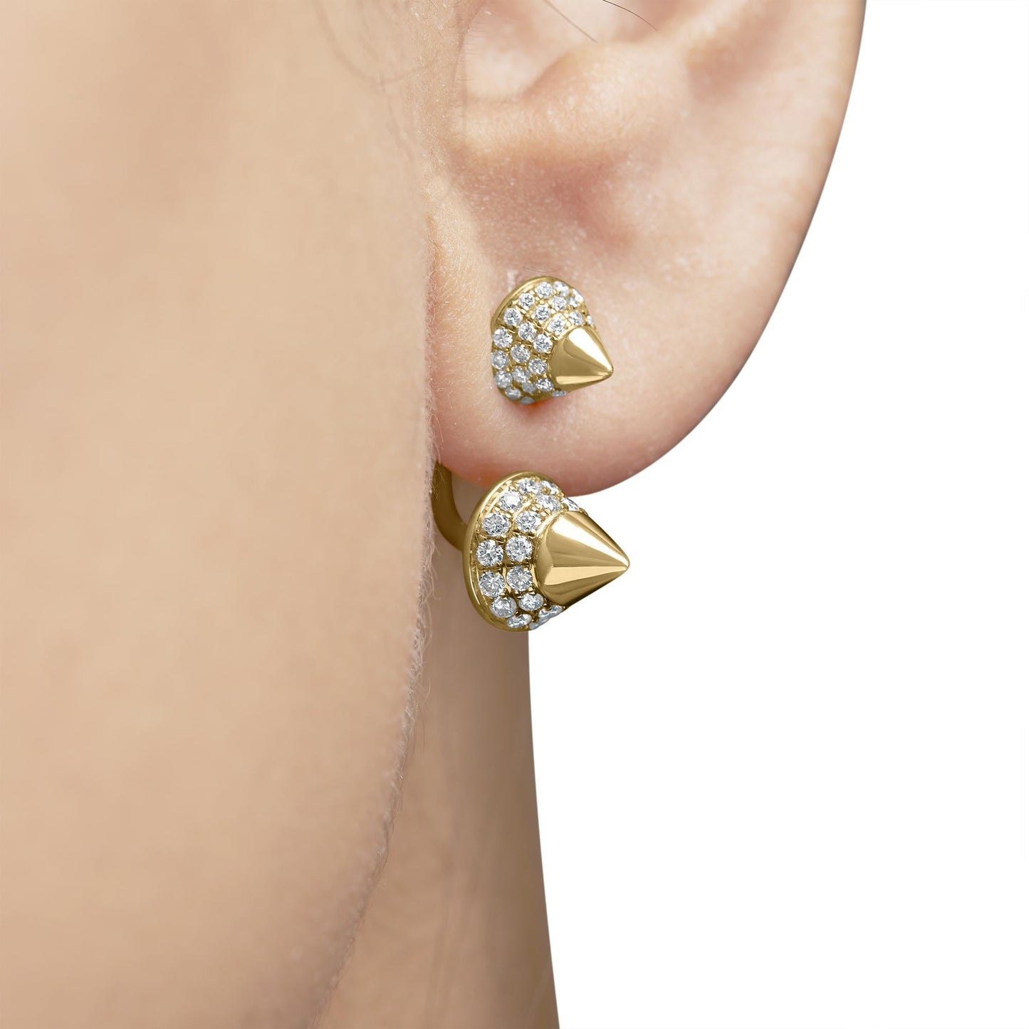 14K Rose Gold 1.00 Cttw Diamond Double Cone Jacket Stud Earring (G-H Color, SI1-SI2 Clarity)