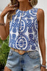 Printed Crew Neck Sleeveless Top