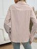 Pocketed Striped Collared Neck Long Sleeve Shirt