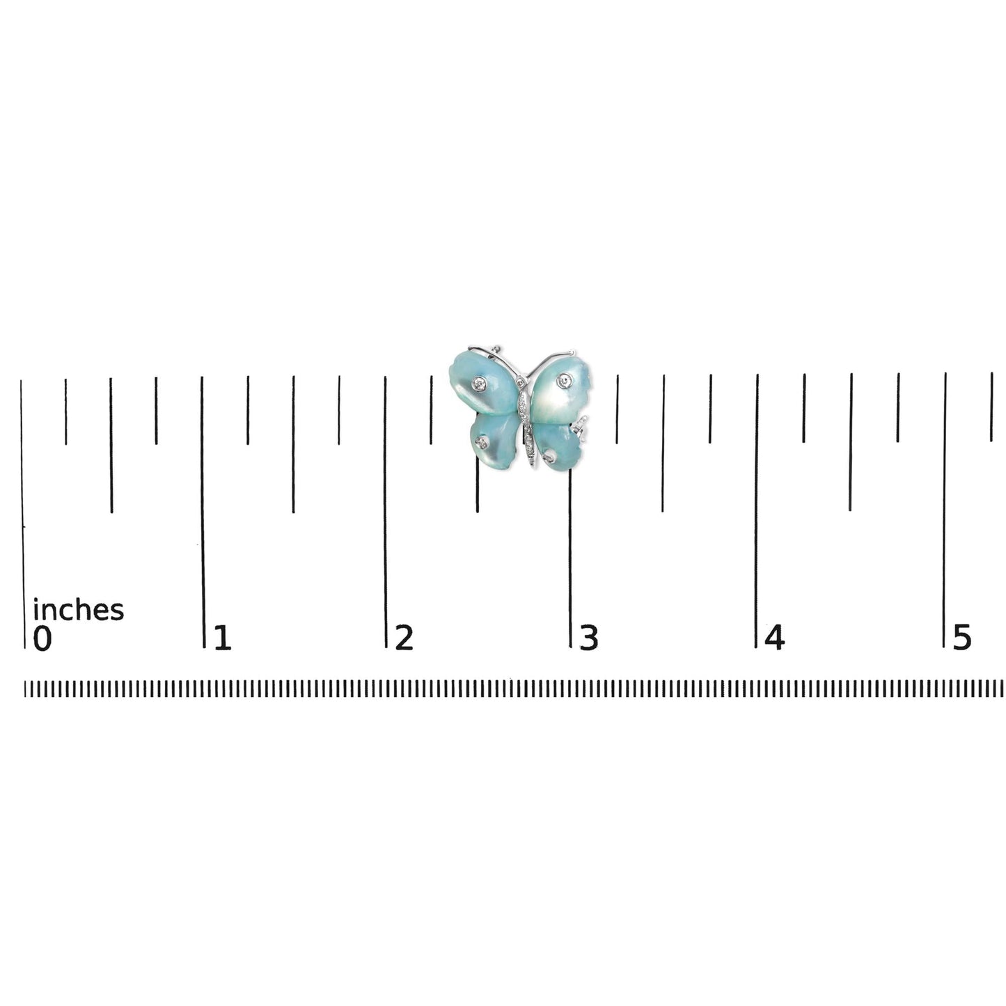 18K White Gold Blue Mother of Pearl and Diamond Accent Butterfly Pin Brooch (F-G Color, VS1-VS2 Clarity)