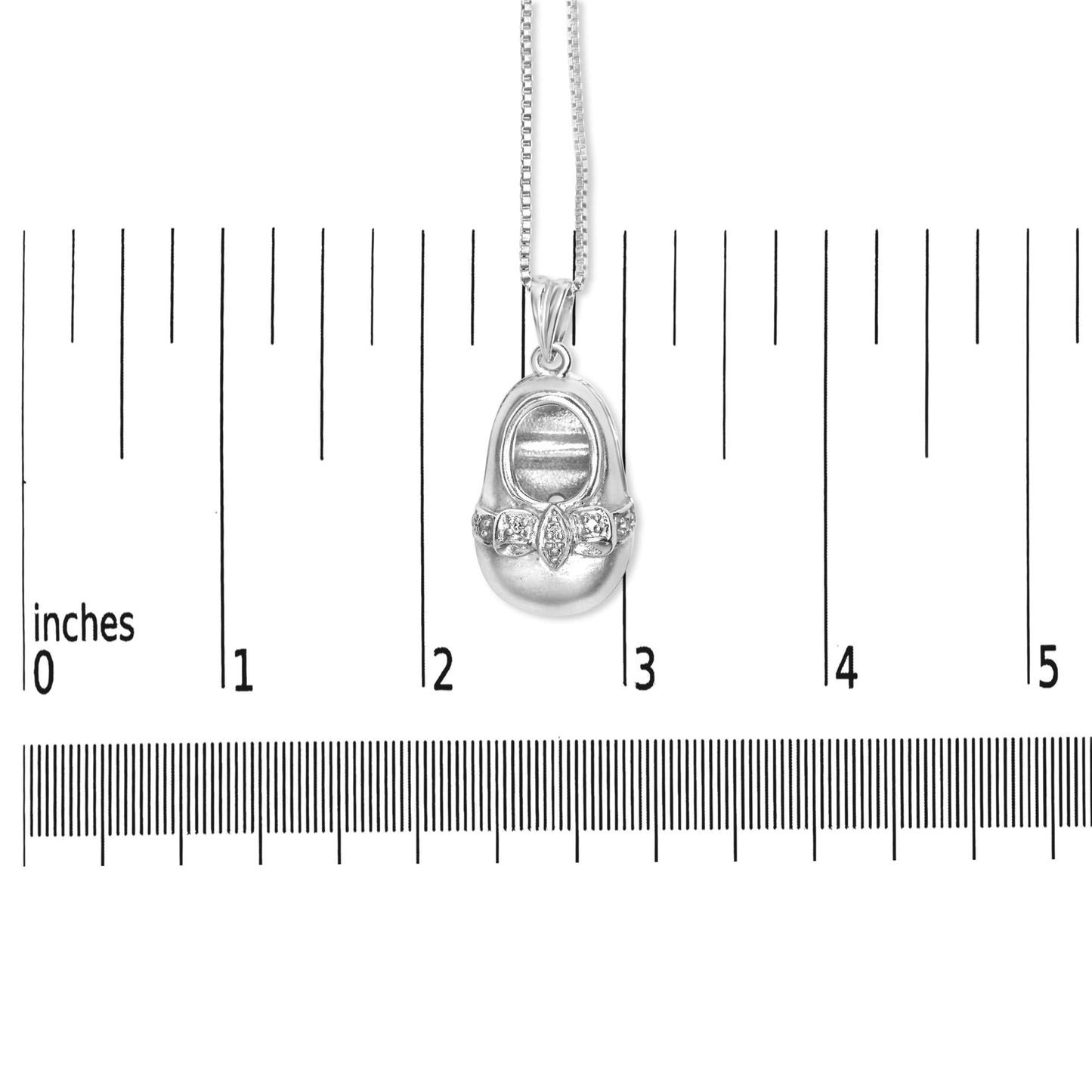 14K White Gold Diamond Accent Baby Shoe with Bow Pendant 18" Necklace (G-H Color, SI1-SI2 Clarity)