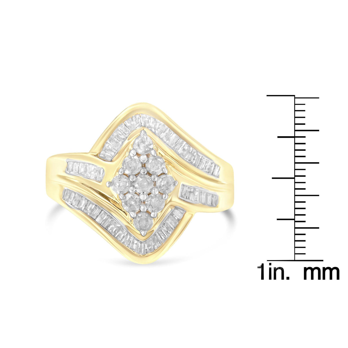 10K Yellow Gold Diamond Bypass Cluster Ring (1 Cttw, I-J Color, I2-I3 Clarity) - JackiEaslick