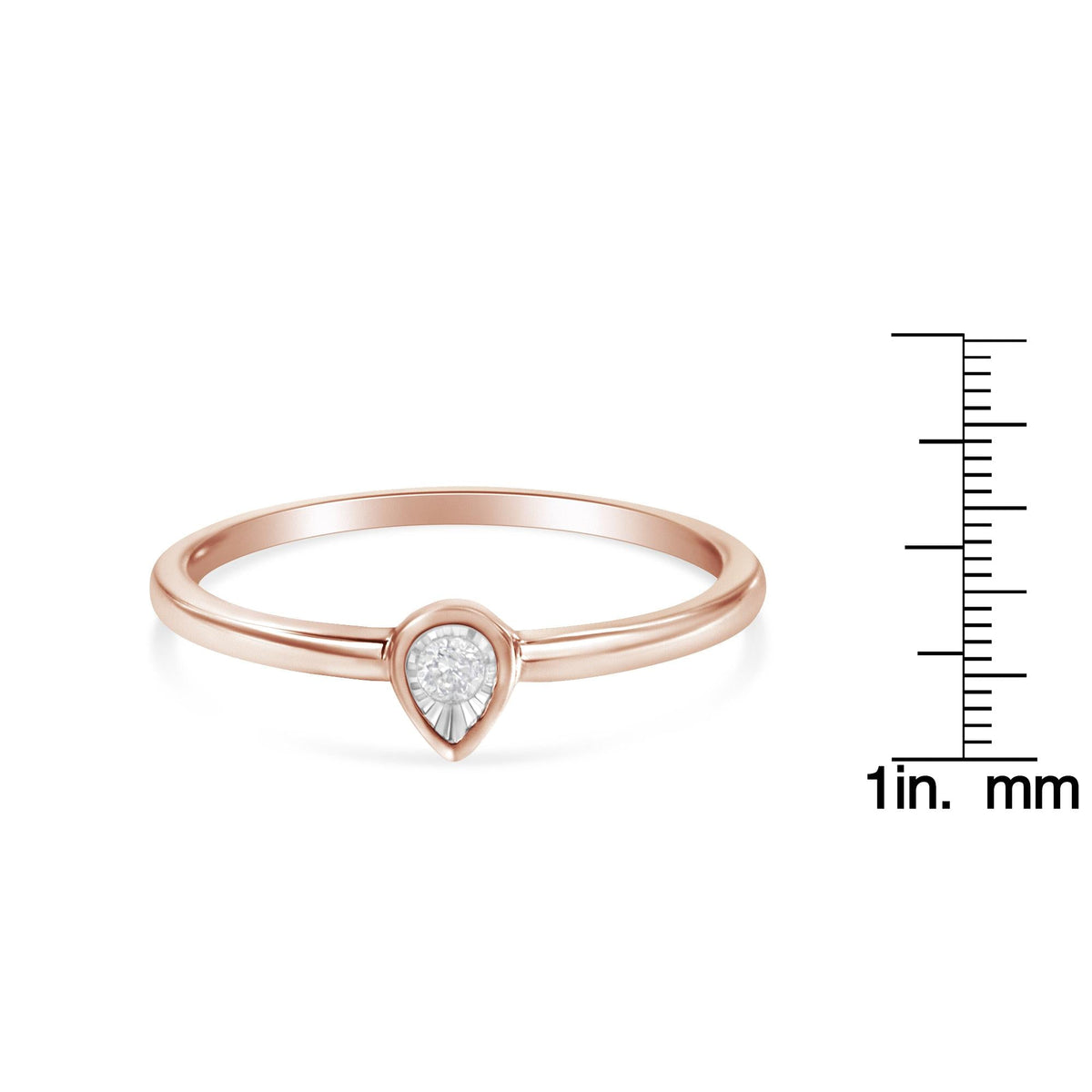 14K Rose Gold Plated .925 Sterling Silver 1/20 Carat Diamond Teardrop Pear-Shaped Miracle Set Petite Fashion Ring (J-K Color, I1-I2 Clarity) - JackiEaslick