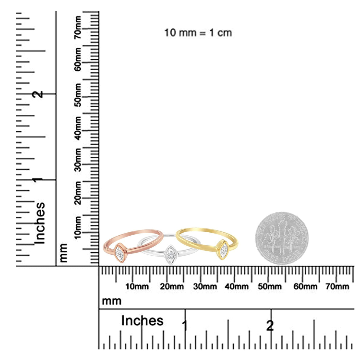 14K Gold Plated .925 Sterling Silver 1/6 Cttw Diamond Marquise Shaped Stackable Promise Ring Set (J-K Color, I1-I2 Clarity) - JackiEaslick