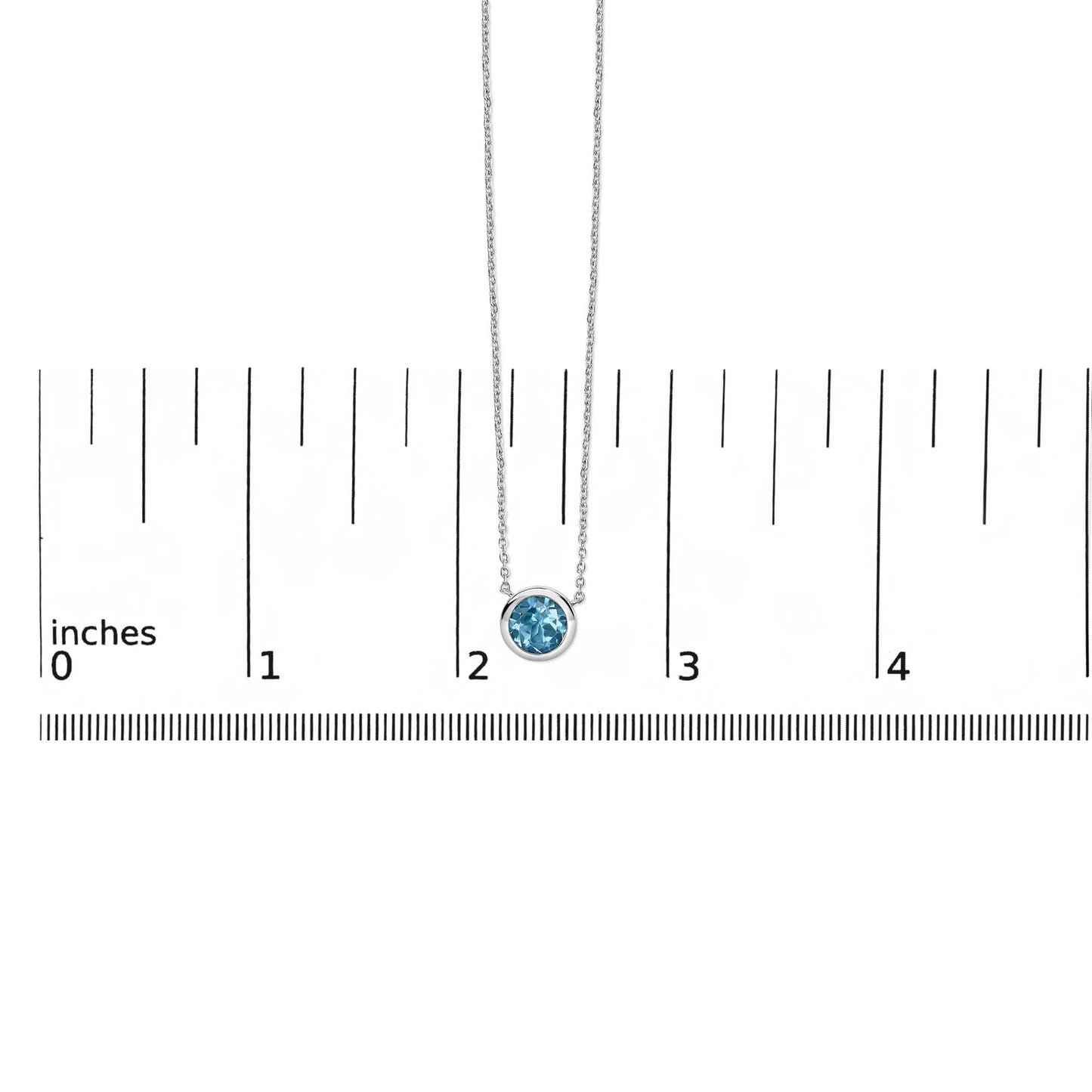 .925 Sterling Silver 7MM Bezel Set Created Gemstone Pendant Necklace - 18" Inches