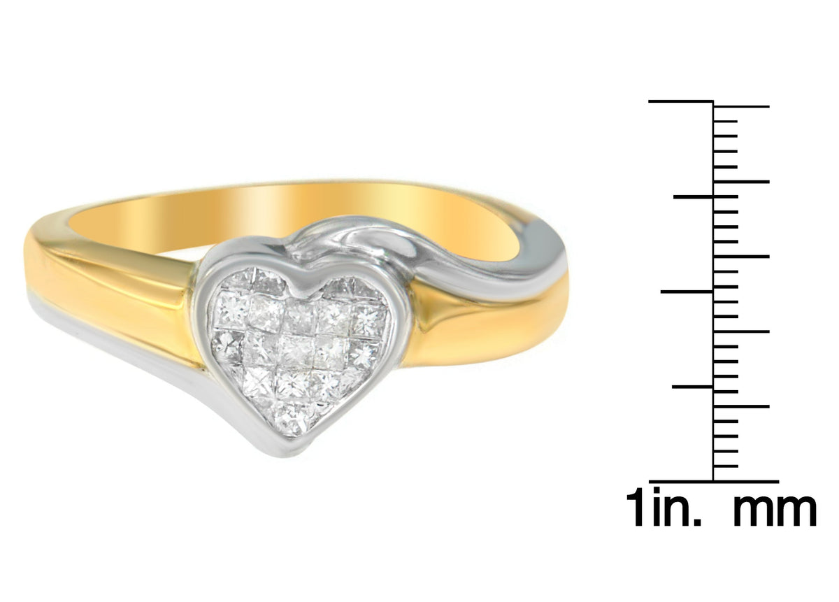 14K Two-Toned Gold Princess-Cut Diamond Heart Promise Ring (1/4 Cttw, H-I Color, I1-I2 Clarity) - JackiEaslick