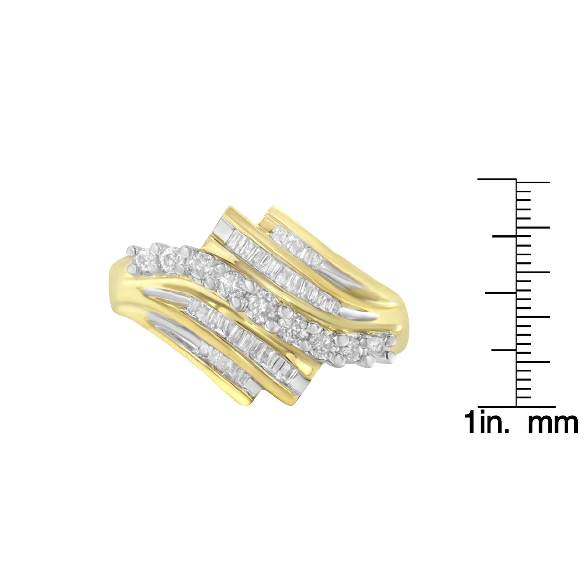 10K Yellow Gold Round and Baguette Diamond-Cut Ring (1/2 Cttw, I-J Color, I1-I2 Clarity) - JackiEaslick