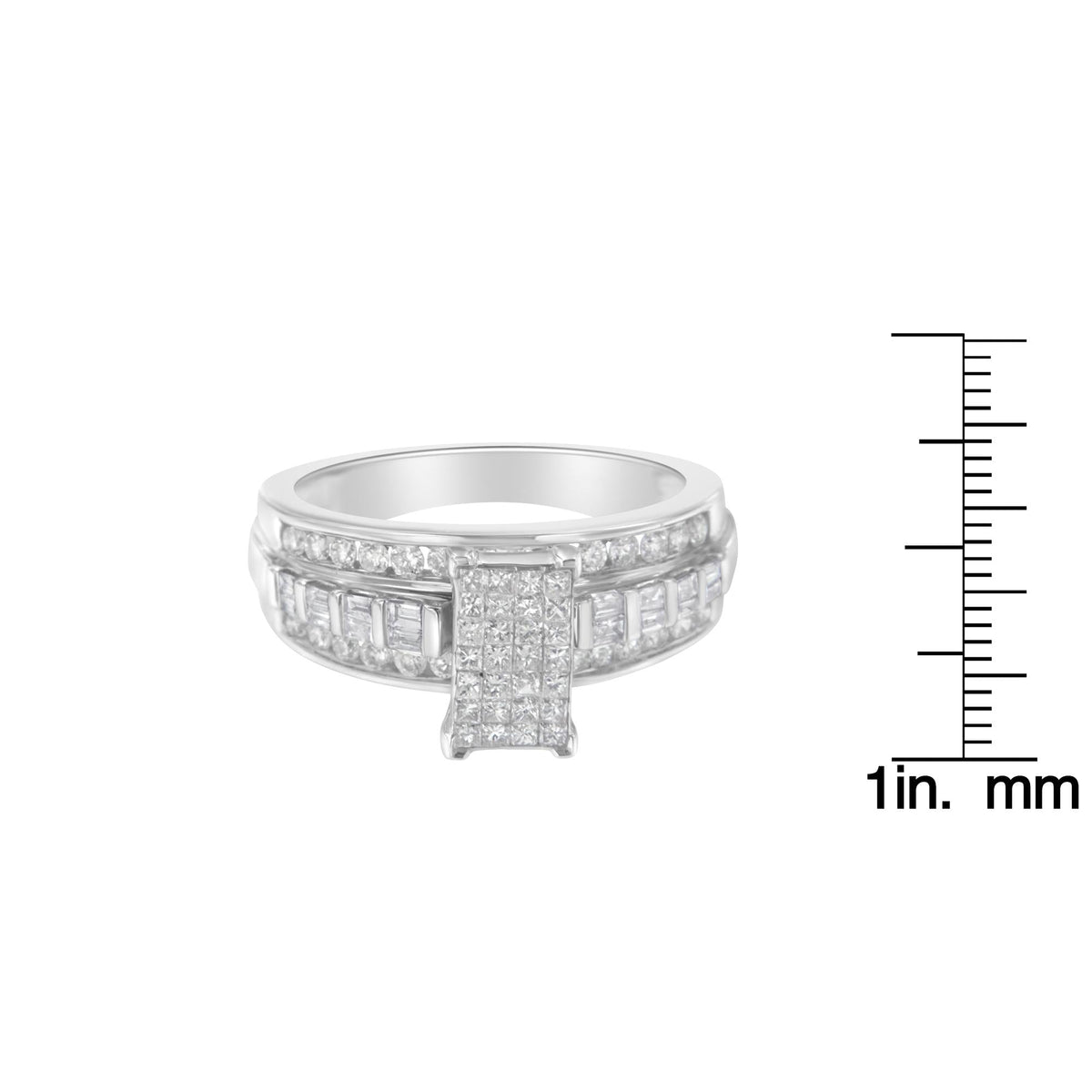 14K White Gold 1.0 Cttw Mixed-Cut Diamond Rectangle Invisible-Set Composite Cluster Ring with Bar- and Channel-Set Band (H-I Color, SI2-I1 Clarity) - JackiEaslick