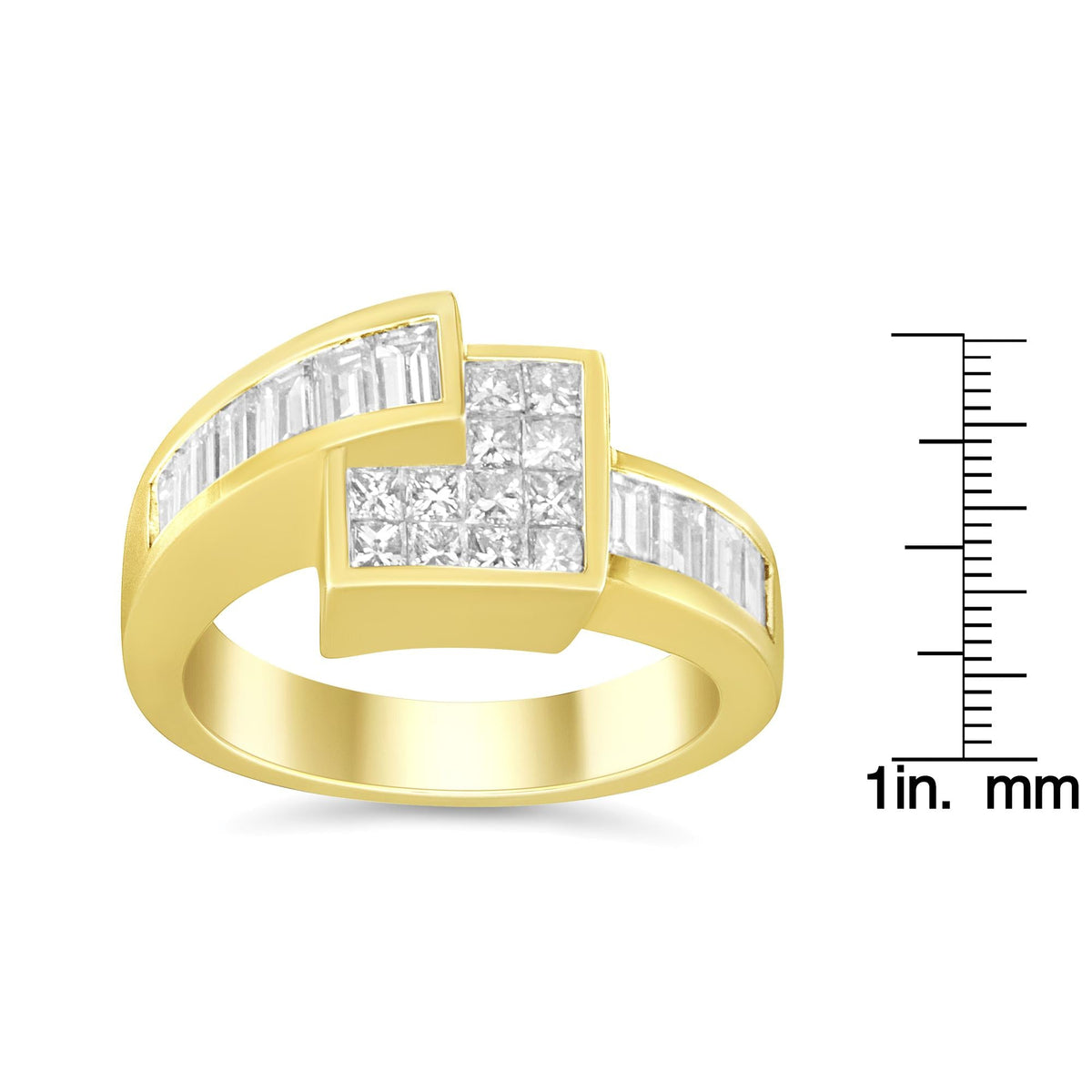 14K Gold 1 1/2 Cttw Channel-Set Princess and Baguette-Cut Diamond Bypass Ring Band (G-H Color, SI2-I1 Clarity) - JackiEaslick