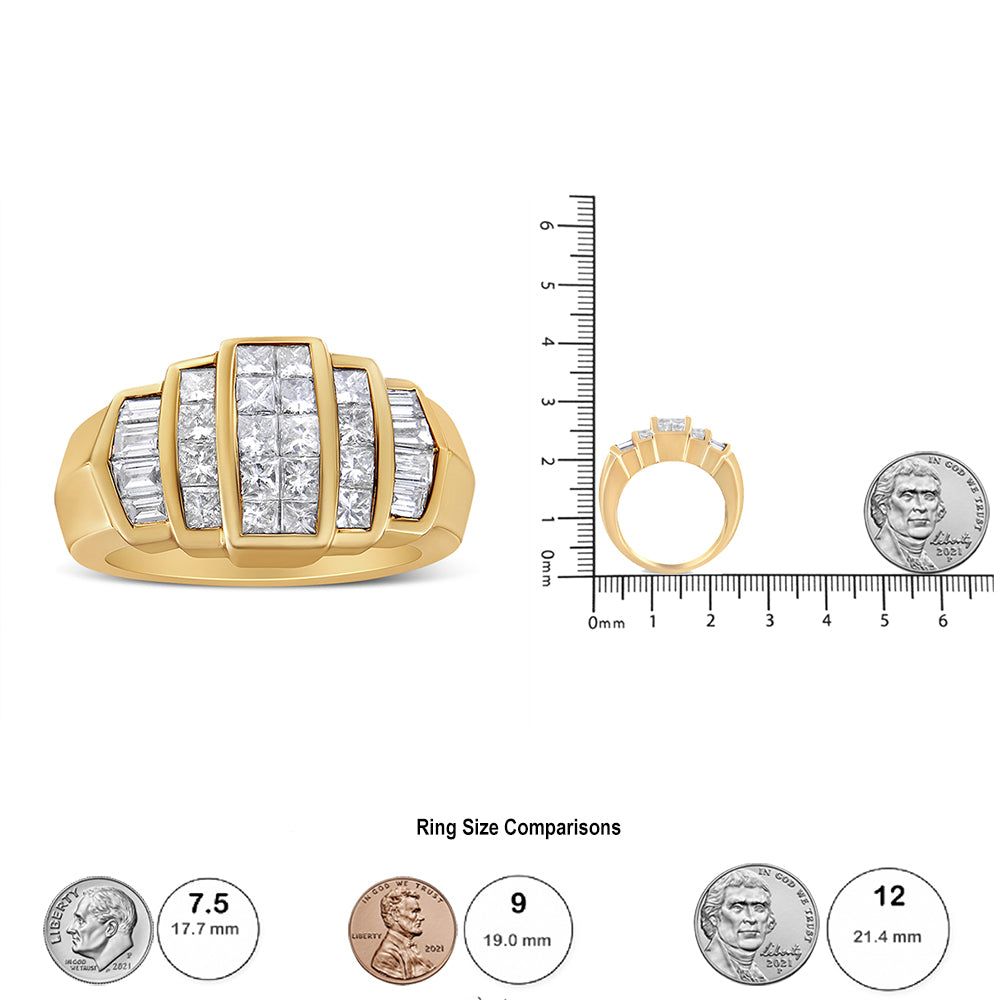 14K Yellow Gold 1 3/4 Cttw Baguette and Princess-Cut Diamond Step Up Tapered Cocktail Ring Band (G-H Color, VS1-VS2 Clarity)