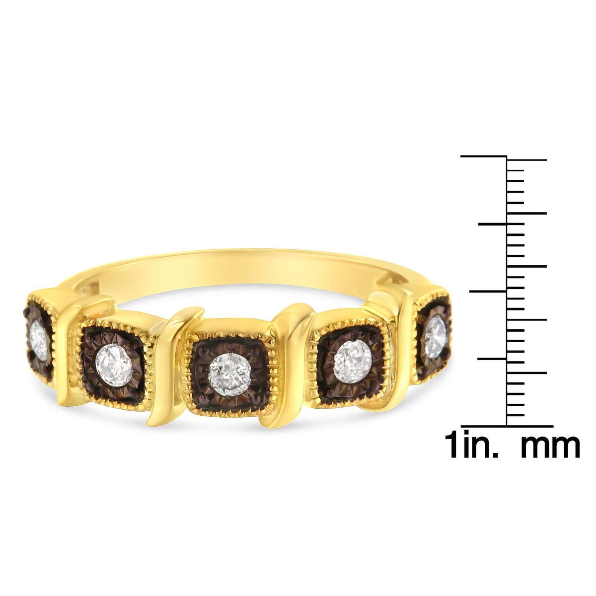 10K Yellow Gold Flashed .925 Sterling Silver Miracle-Set Diamond 5-Stone Ring Band (1/4 Cttw, J-K Color, I2-I3 Clarity) - JackiEaslick