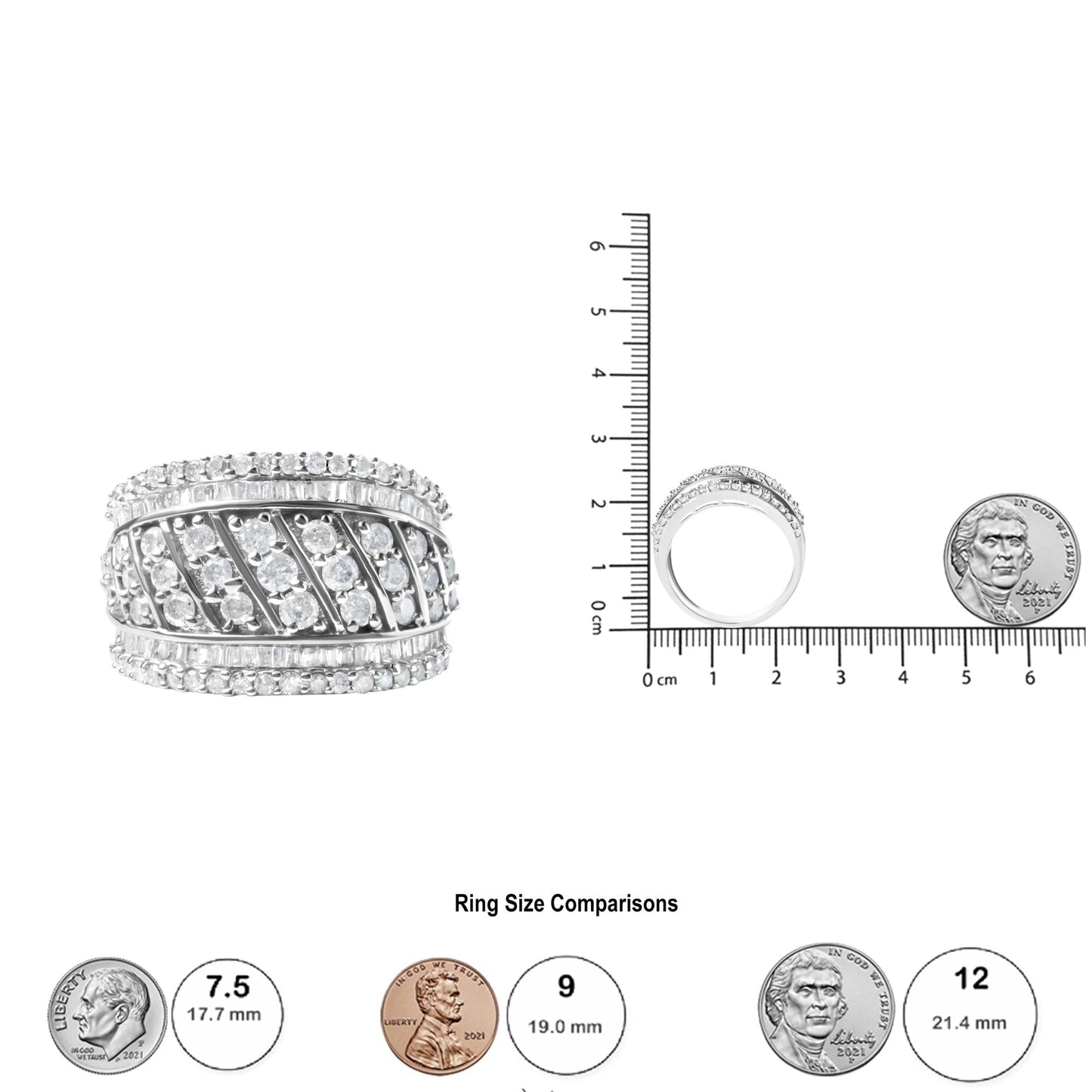 .925 Sterling Silver 2.00 Cttw Diamond Fashion Multi Row Cocktail Ring (H-I Color, I2-I3 Clarity)