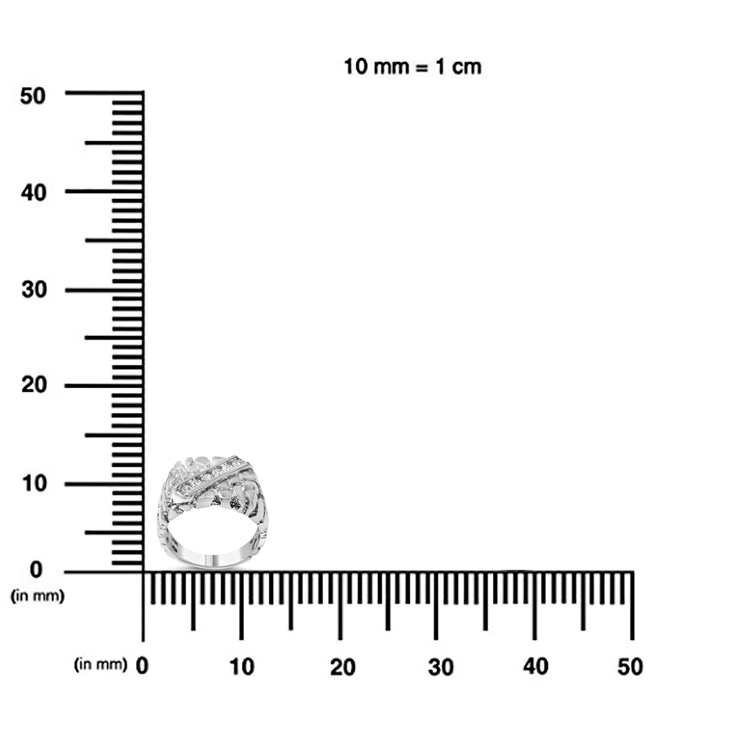 .925 Sterling Silver 1/3 Diamond 6 Stone Rectangle Nugget Gents Ring