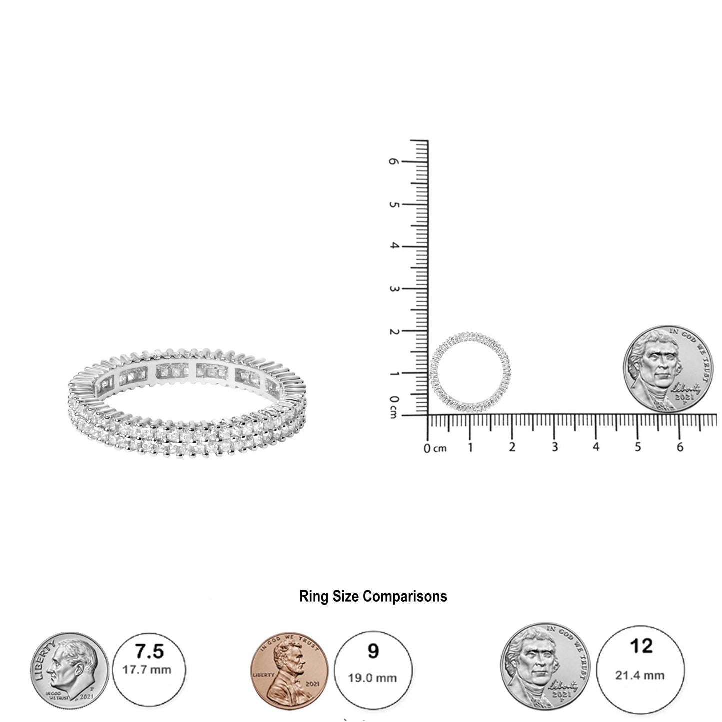 10K White Gold 1.0 Cttw Princess Cut Diamond Double Row Eternity Band Ring