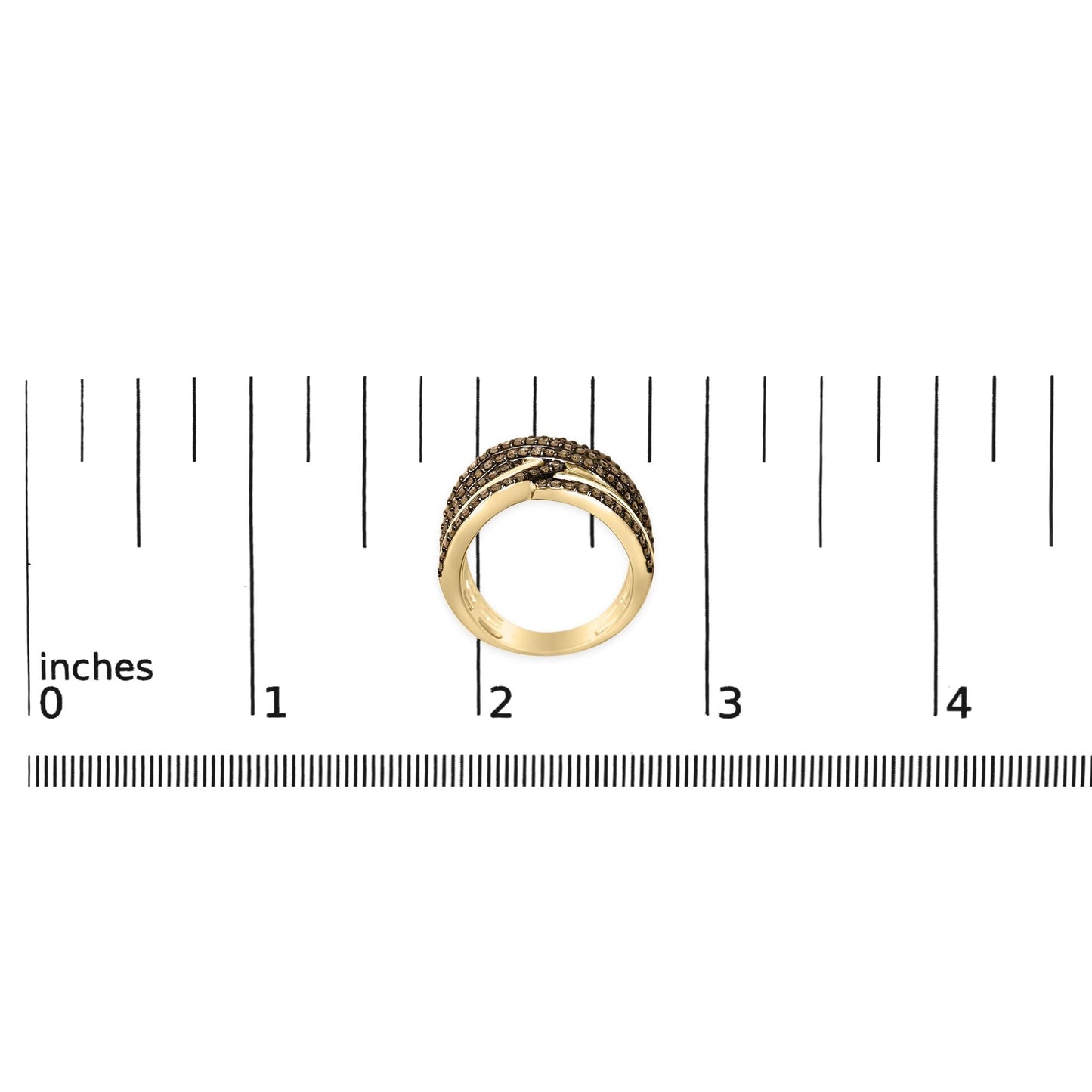 10K Yellow Gold Plated .925 Sterling Silver 1.0 Cttw Champagne Diamond Multi Row Cross Over Band Ring